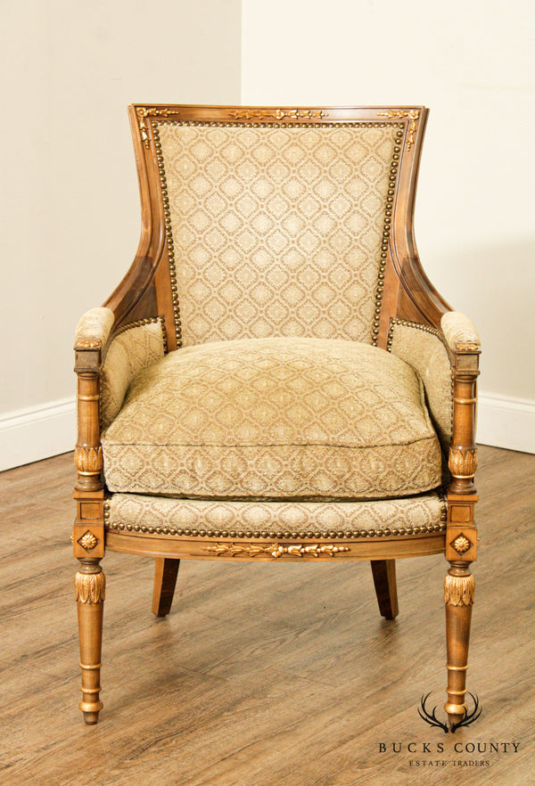 Colombo Mobili Directoire Style Partial Gilt Bergere Armchair