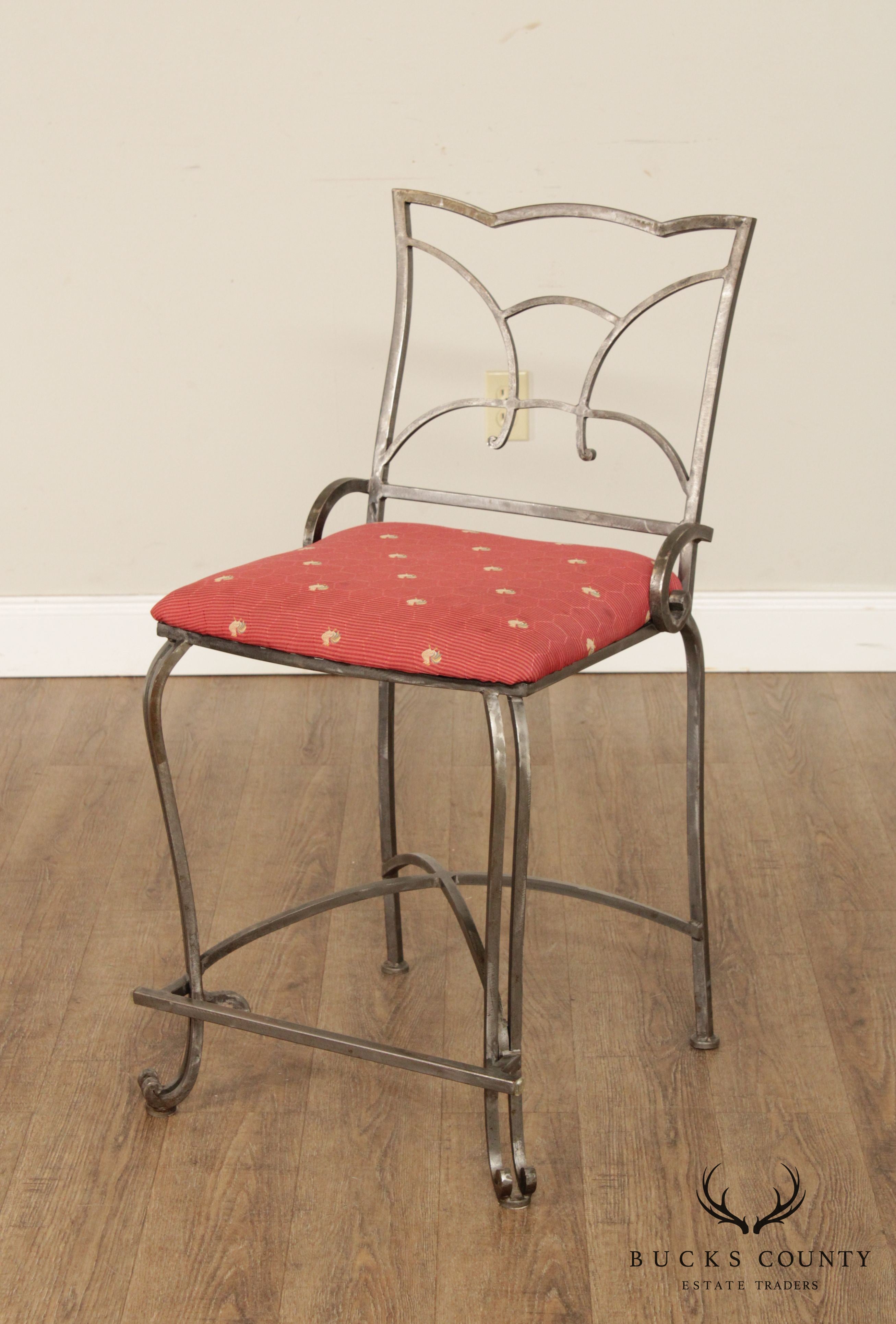 Quality Set of Three Wrought Iron Counter Stools