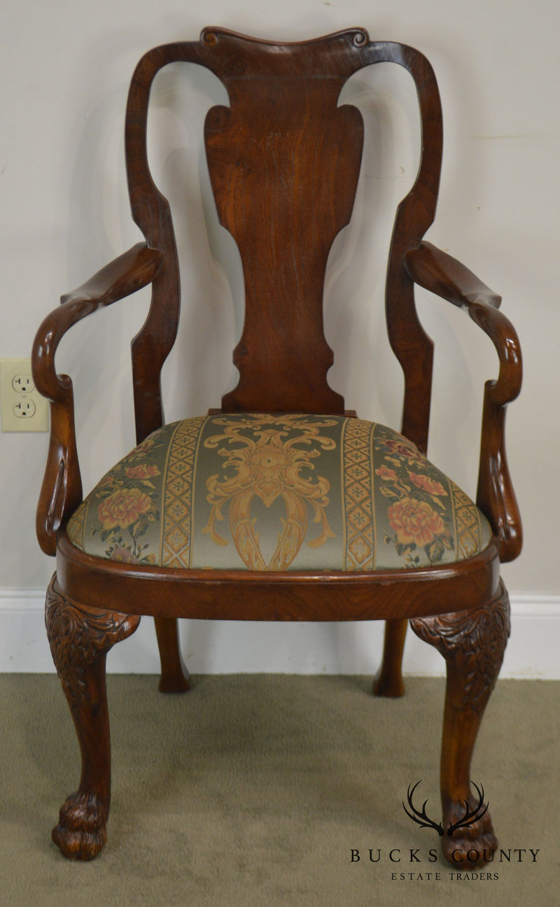 Georgian Style Custom Quality Pair of Paw Foot Arm Chairs