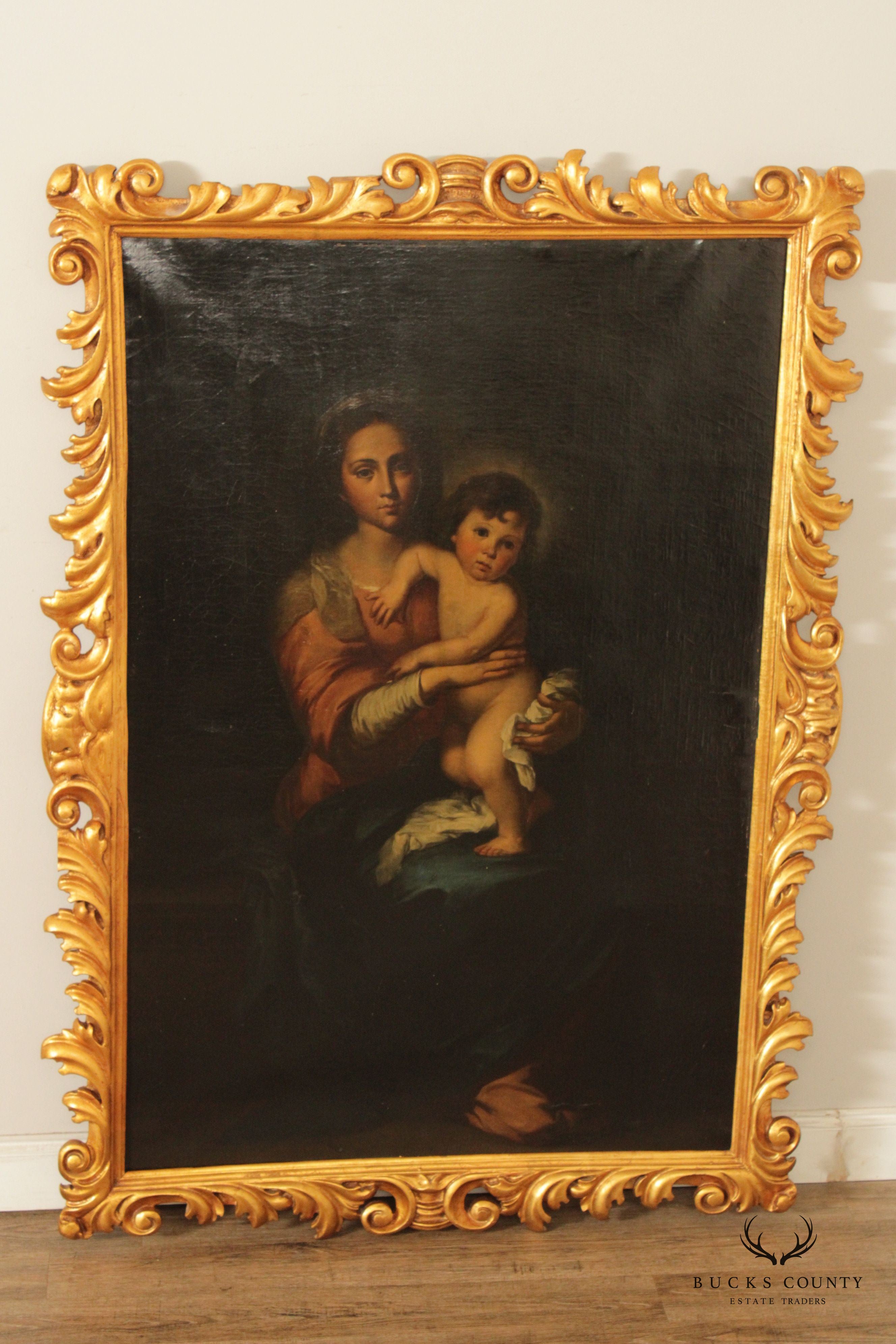 Antique 19th Century 'Virgin and Child' Large Original Painting, After Bartolomé Estebán Murillo