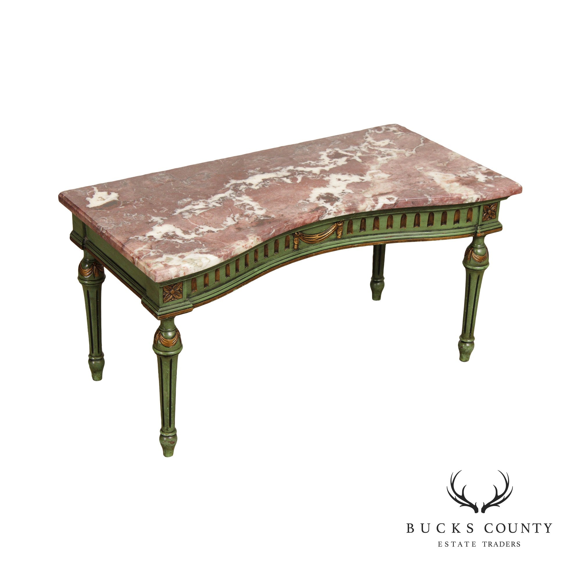 French Louis XV Style Painted Marble Top Low Console Table