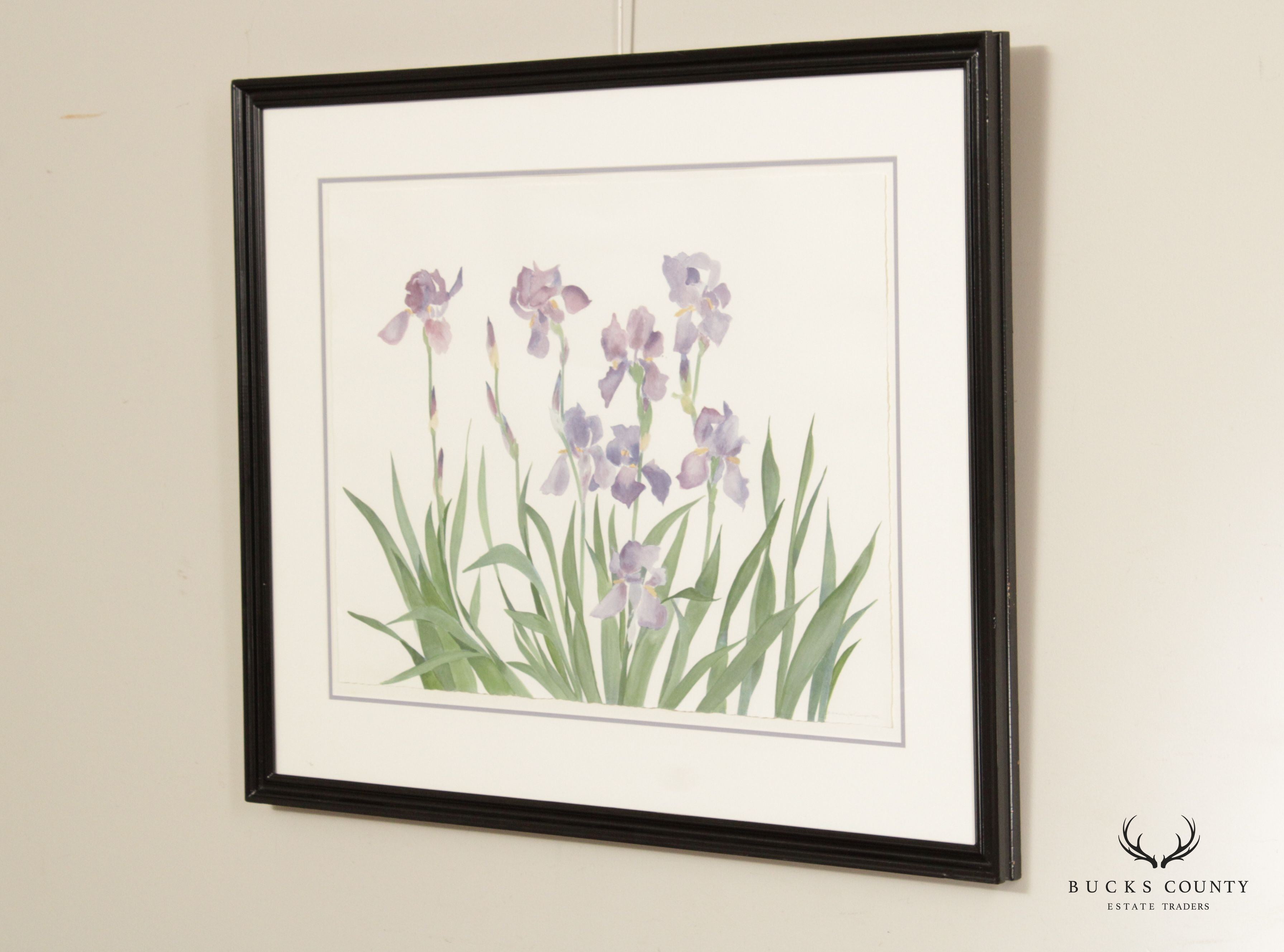 Susan Headley Van Campen 1980s 'Iris' Watercolor Painting, Custom Framed