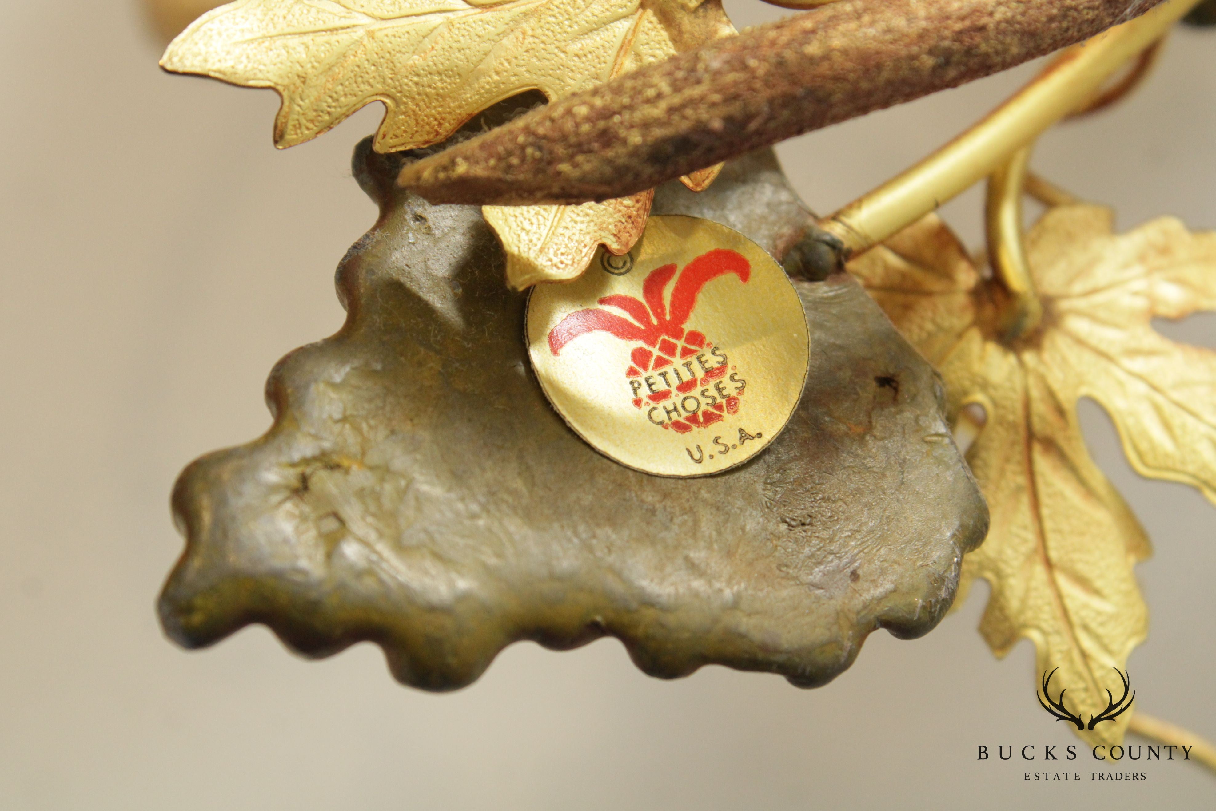 Petites Choses Pair Gilt Brass Grape Leaf Wall Scones Candle Holders