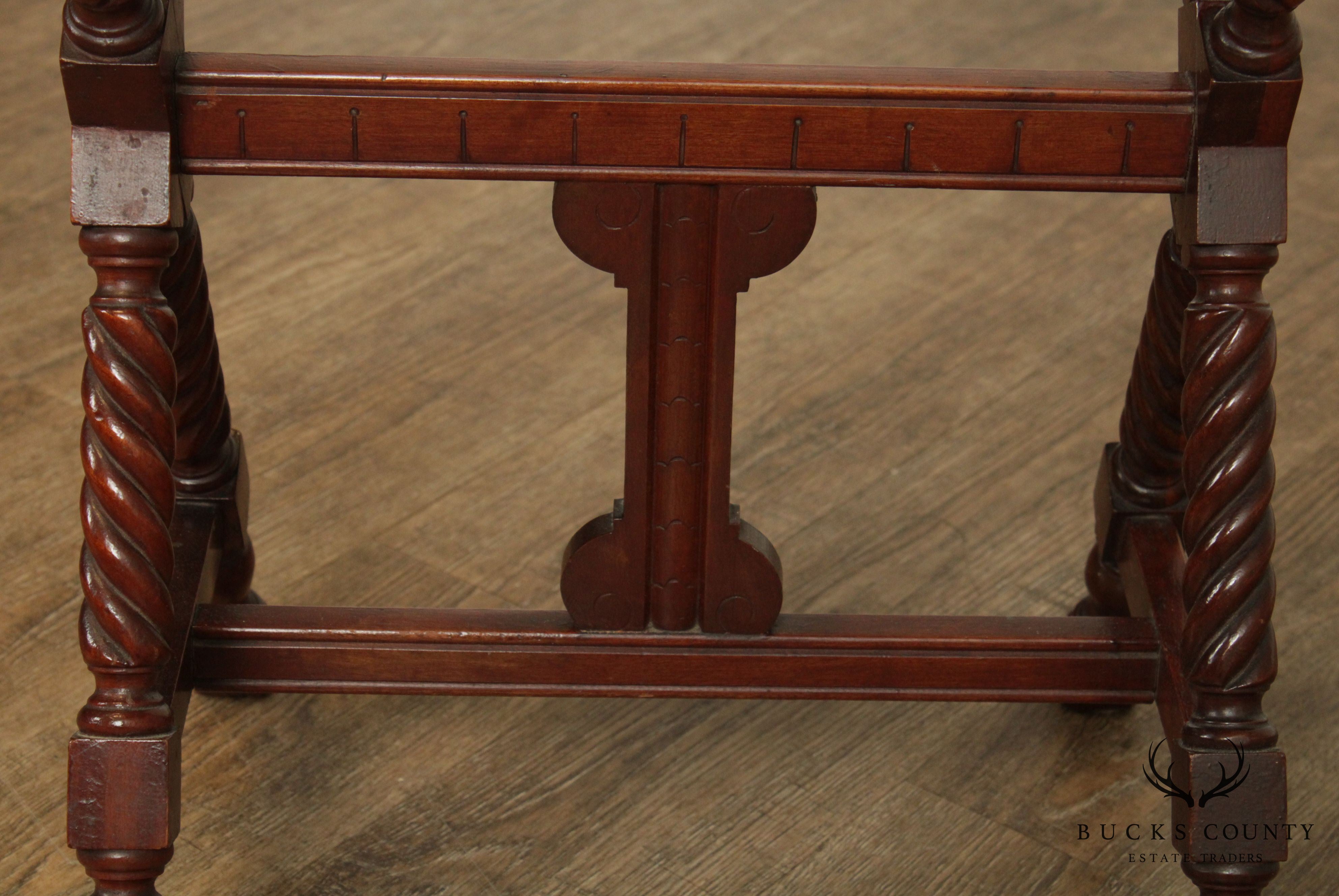 Antique Victorian Mahogany Marble Top Spiral Leg X Base Side Table