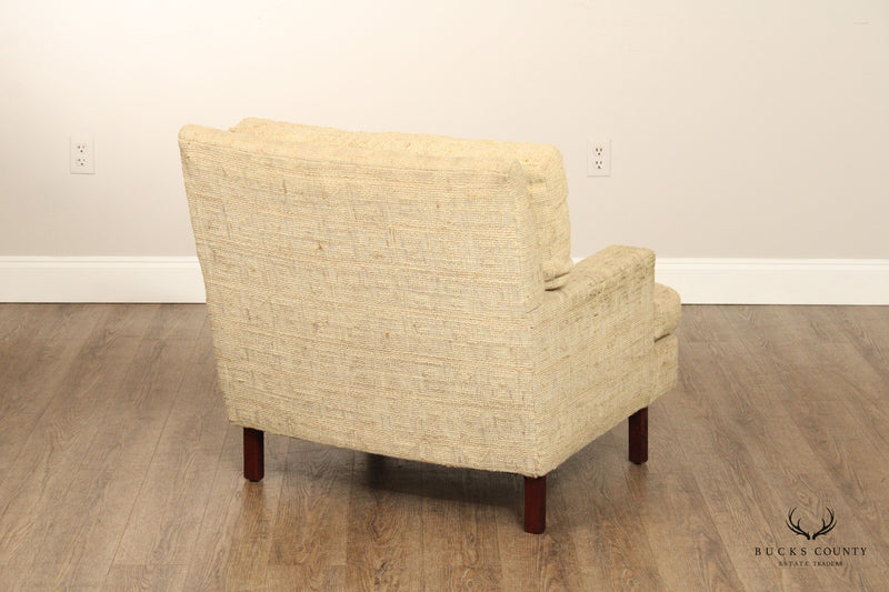 Mid Century Modern Upholstered Club Lounge Chair On Walnut Legs