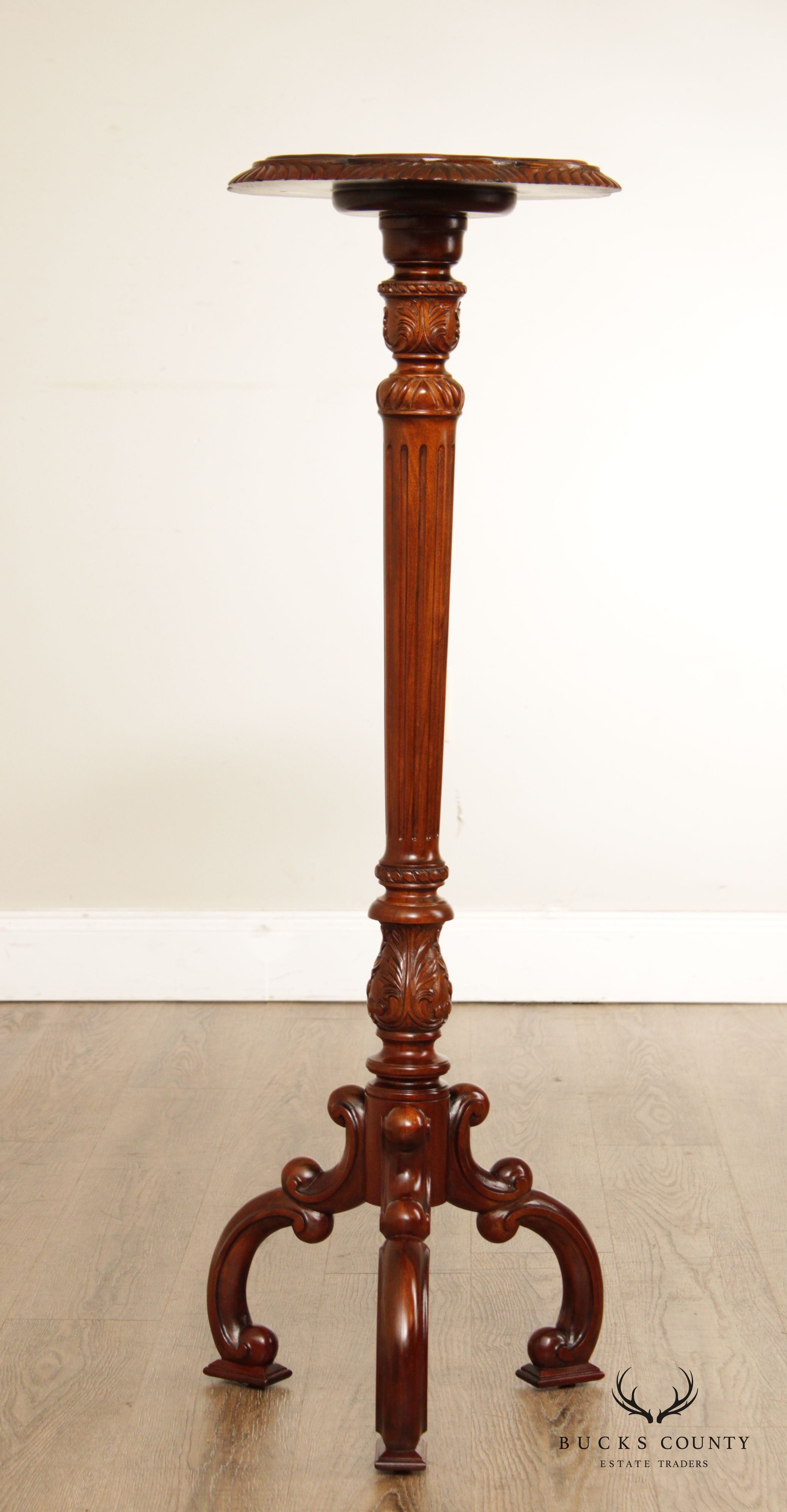 Maitland Smith Carved Mahogany Pedestal Plant Stand