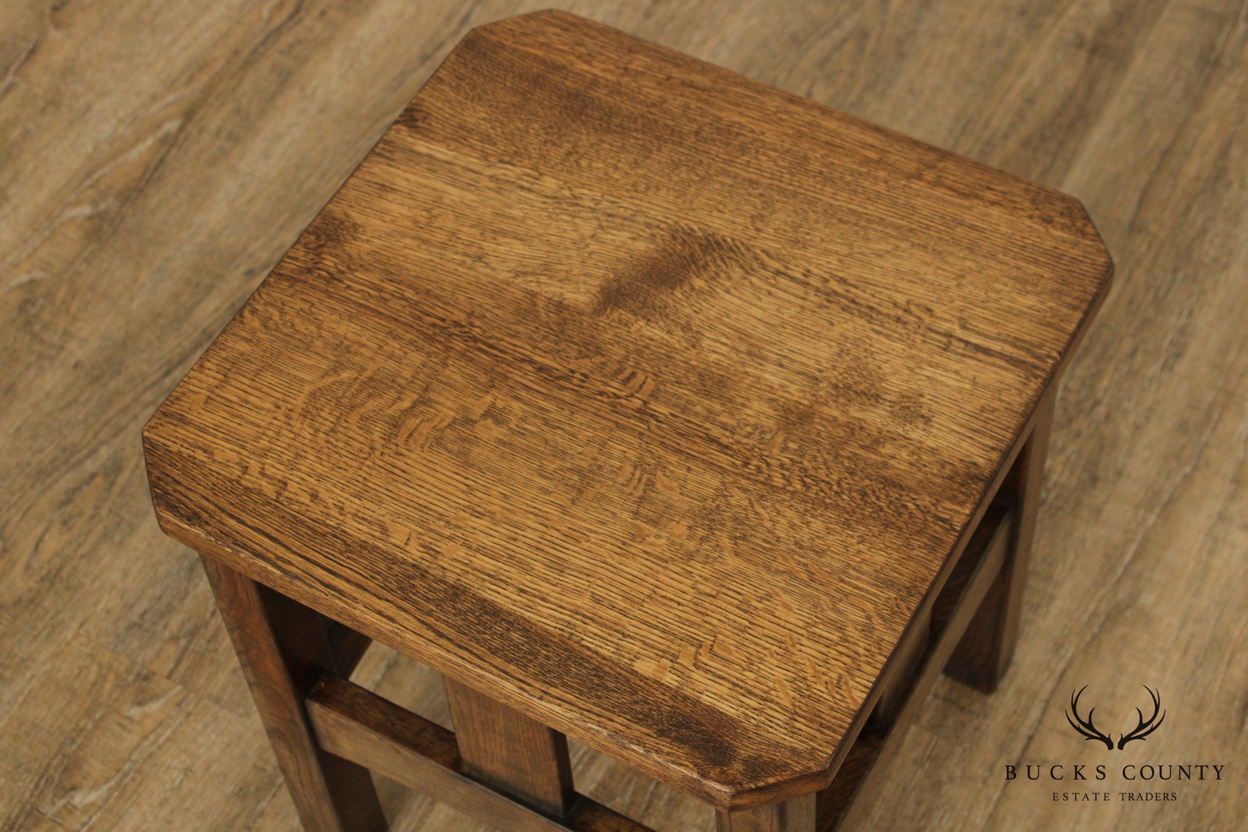 Mission Style Pair of Oak Taboret Side Tables