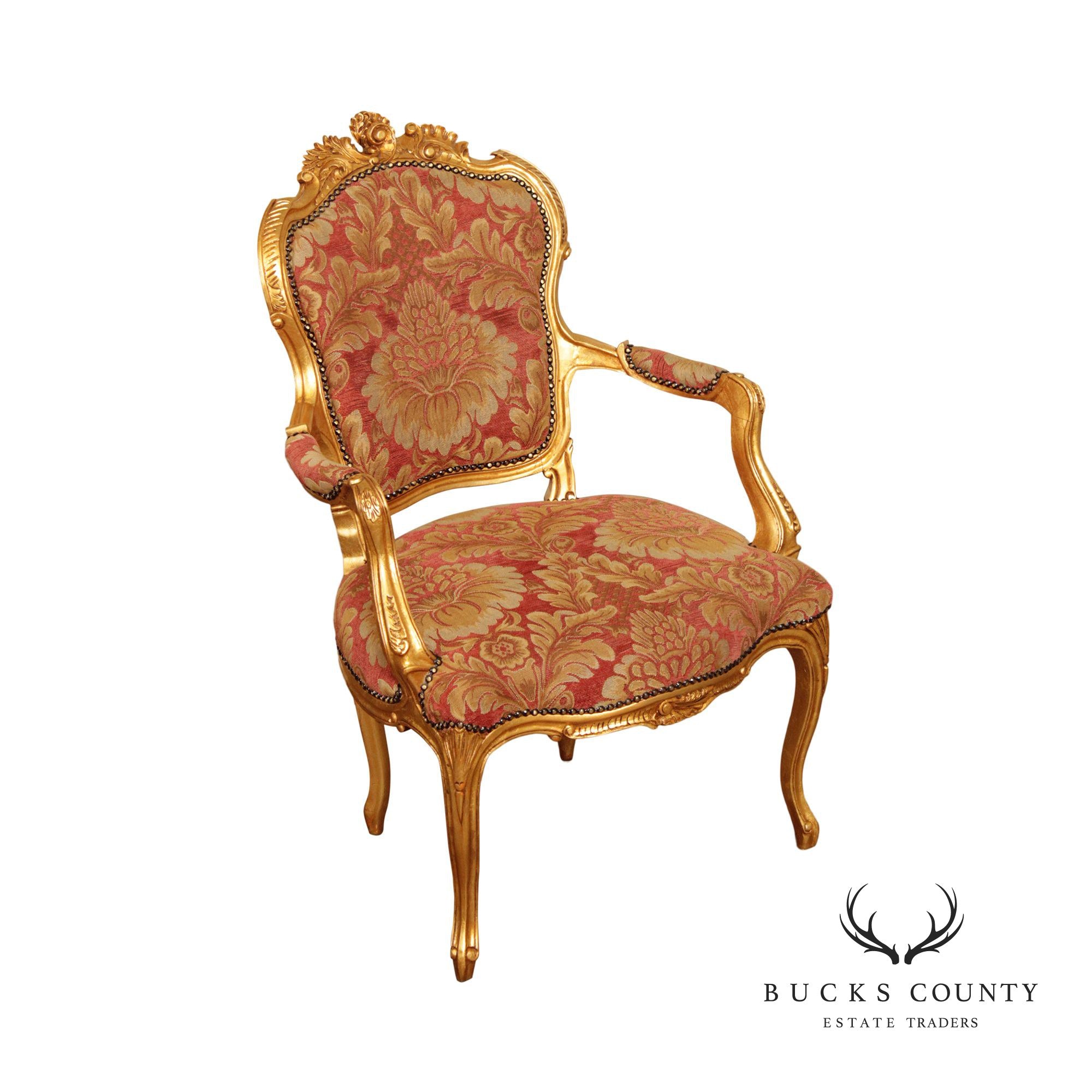 French Louis XV Style Giltwood Fauteuil Armchair