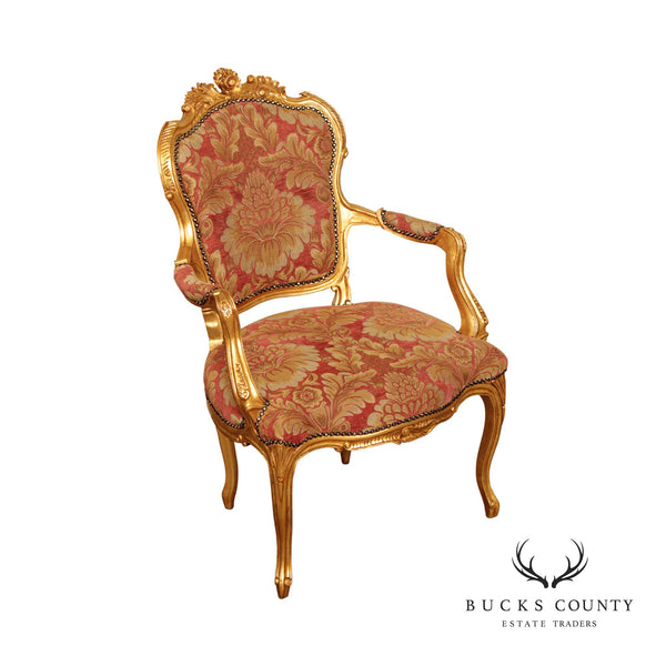 French Louis XV Style Giltwood Fauteuil Armchair