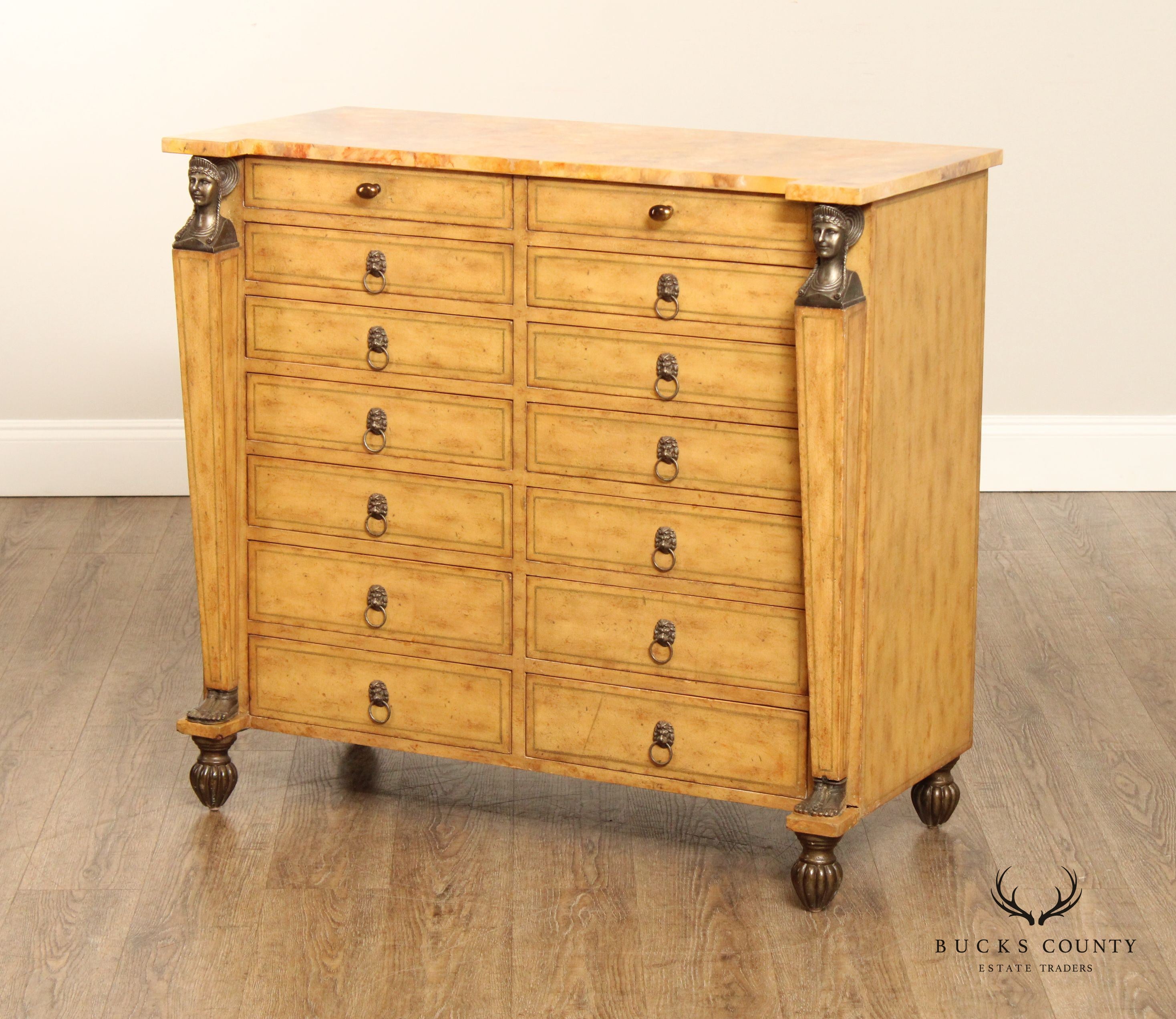 Egyptian Revival Leather Wrapped Chest Of Drawers By Kreiss