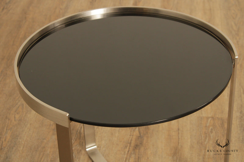 Modern Black Glass Metal Round Side Table