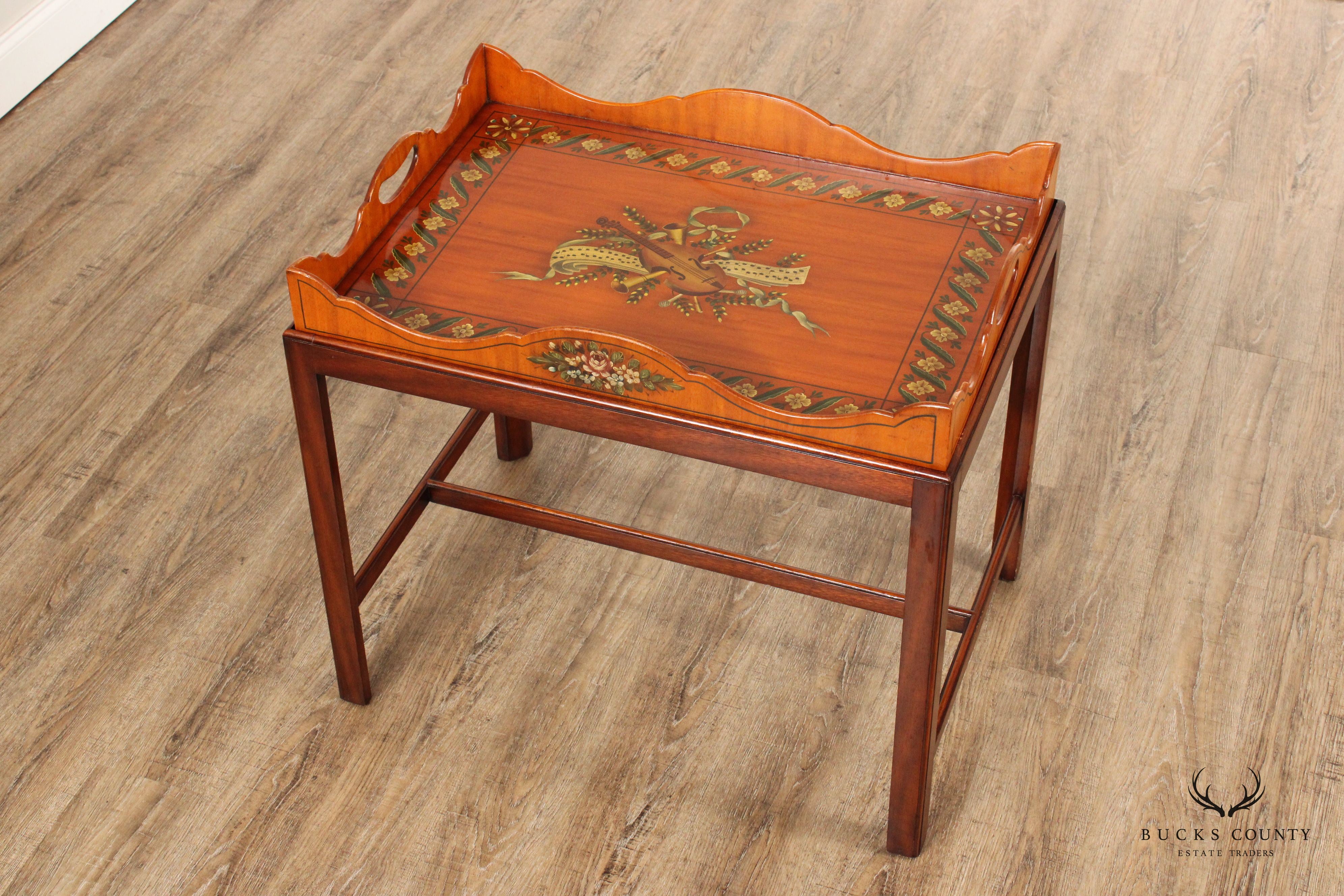 Edwardian Style Hand Painted Satinwood Tray Table