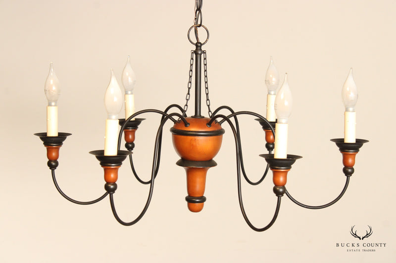Provincial Style 6-Light Wooden and Iron Chandelier