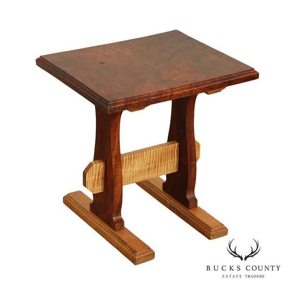 Studio Crafted Walnut And Tiger Maple Trestle Side Table