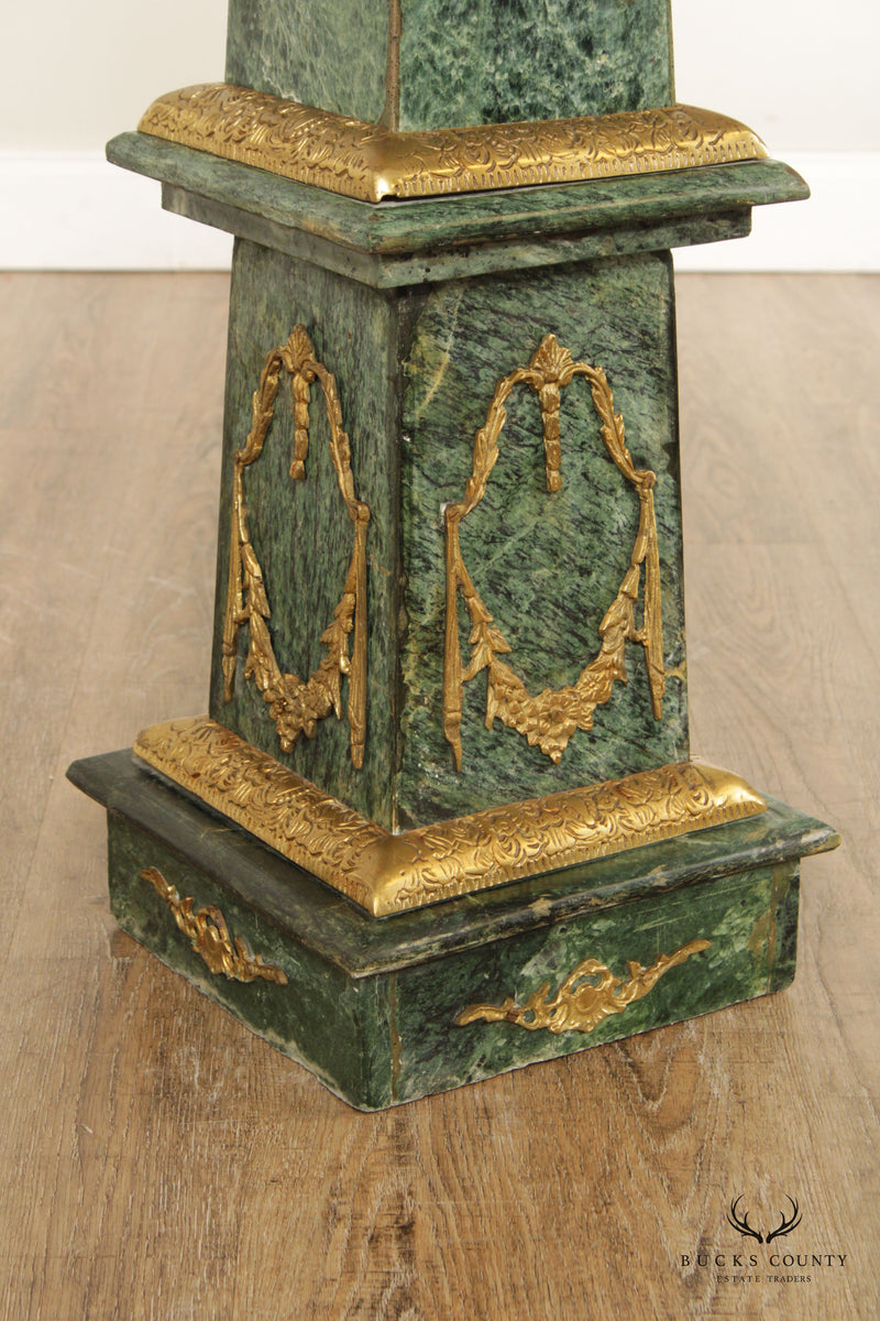 Napoleon III Style Pair Brass Mounted Green Verde Antico Marble Pedestals