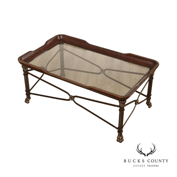 Maitland Smith Regency Style Leather Wrapped Glass Top Coffee Table