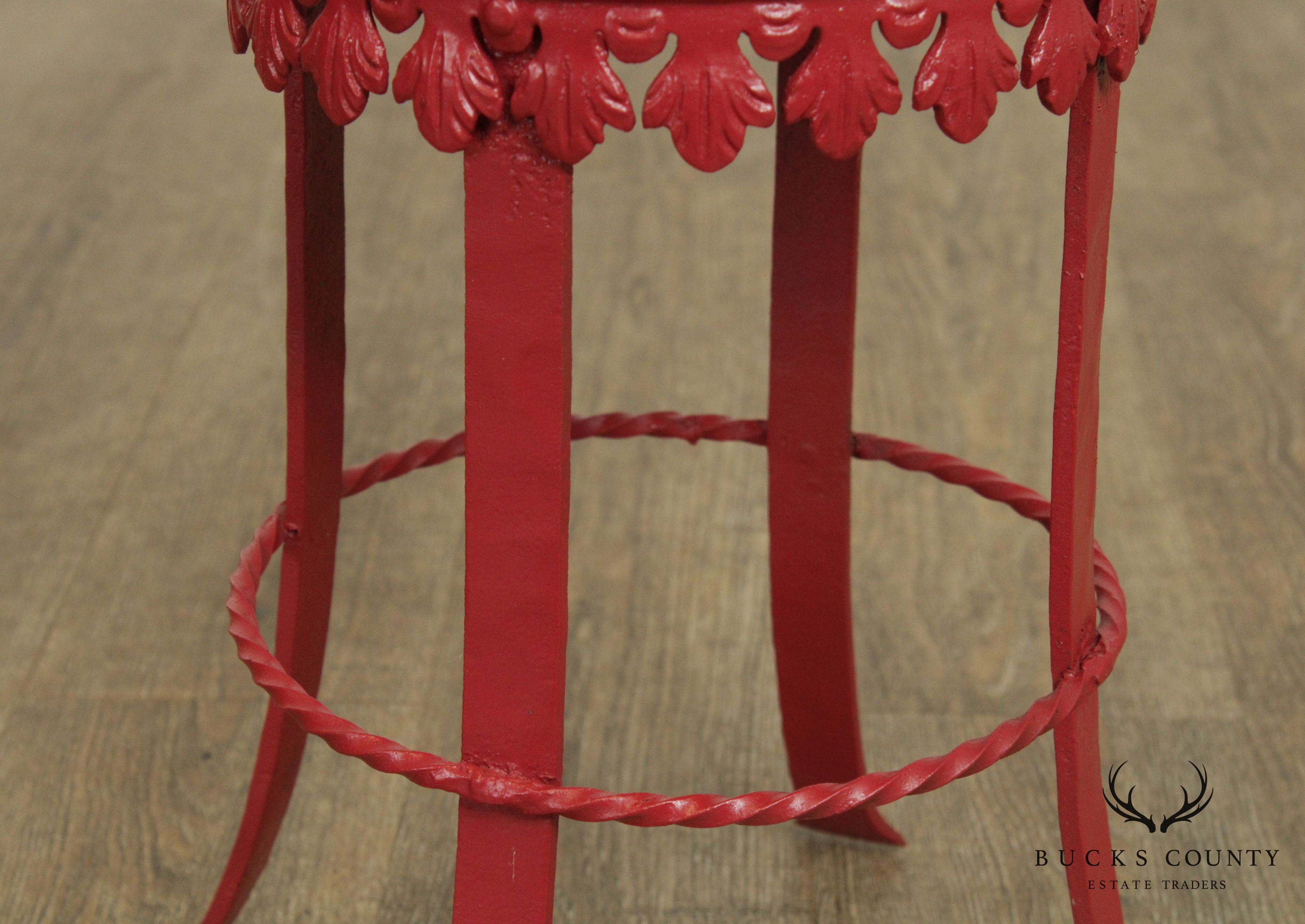 Antique Victorian Red Painted Iron Side Table Plant Stand