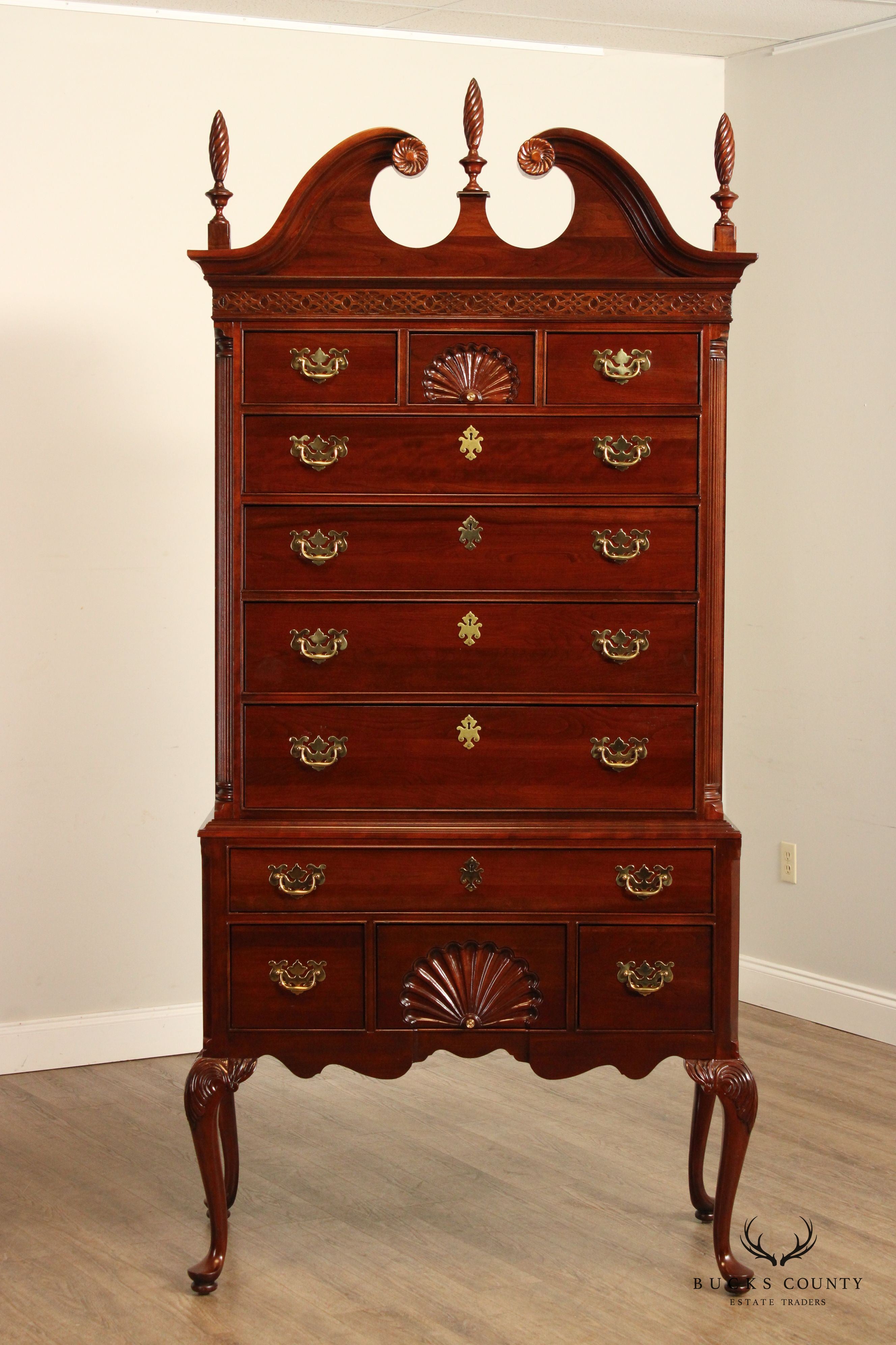 Knob Creek Queen Anne Style Carved Cherry Highboy Chest