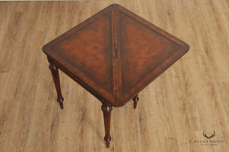 Federal Style Gate Leg Leather Top Mahogany Corner Card Table