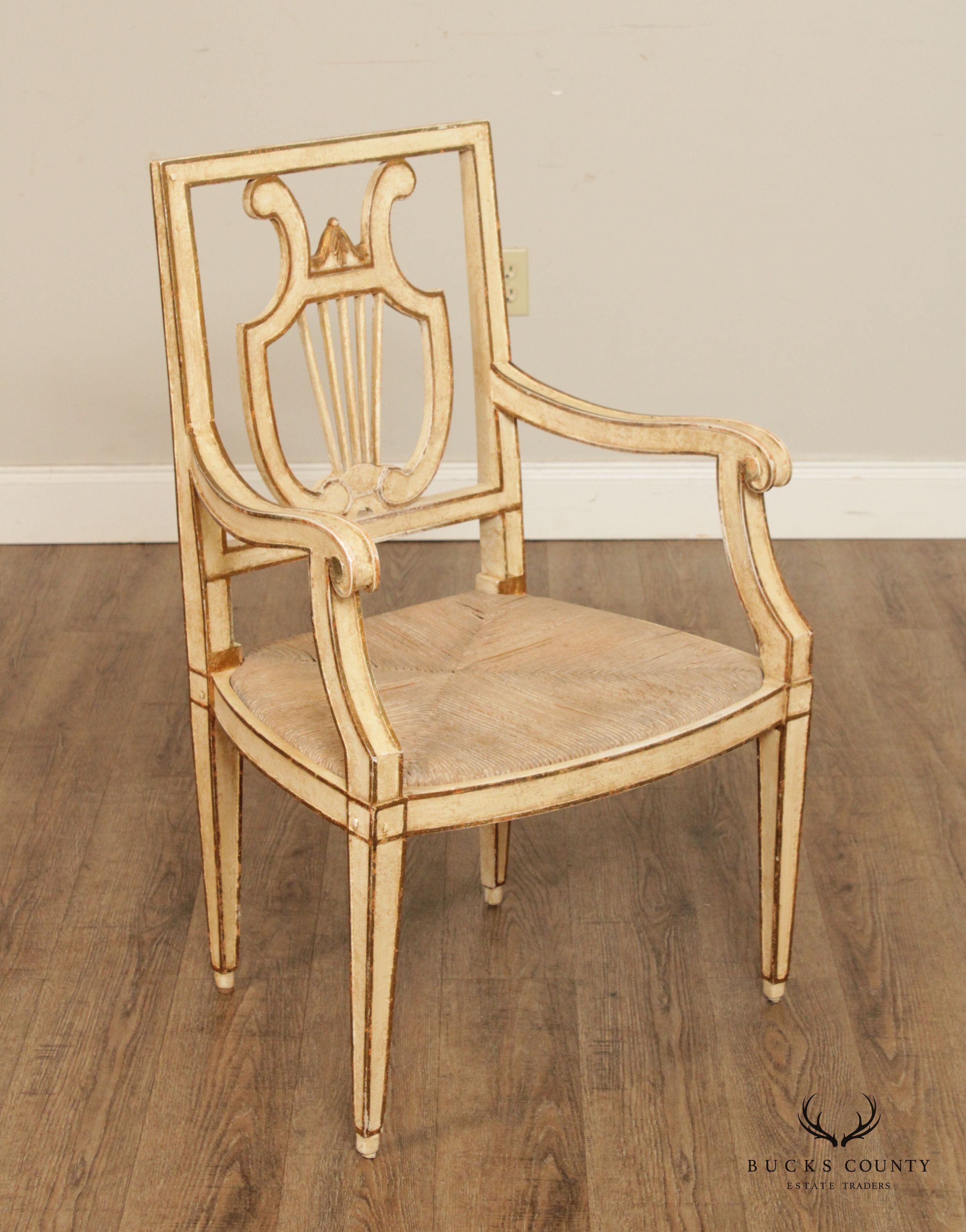 Niermann Weeks French Neo Classical Style Set of Four Painted Lyre Back Dining Chairs