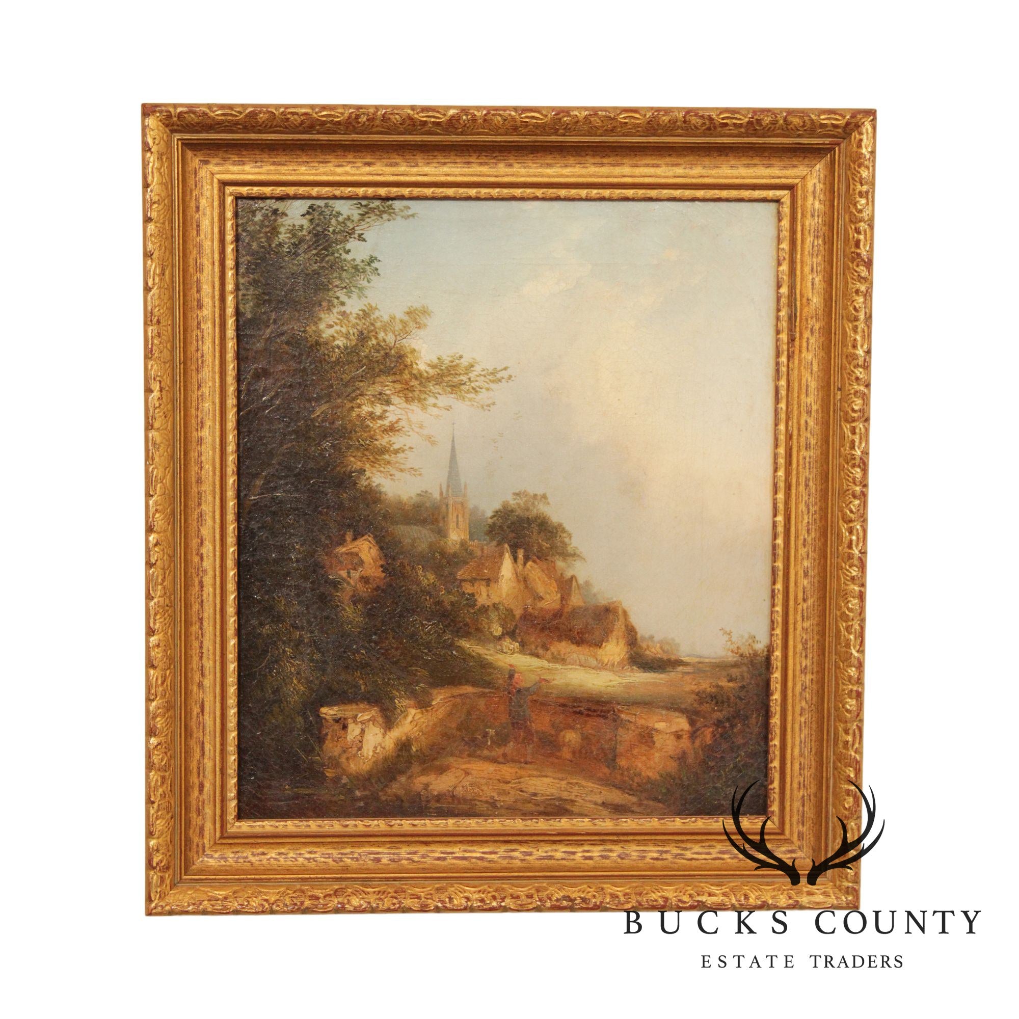 Antique 19th C. English 'View of Riverhead' Kent Oil Painting