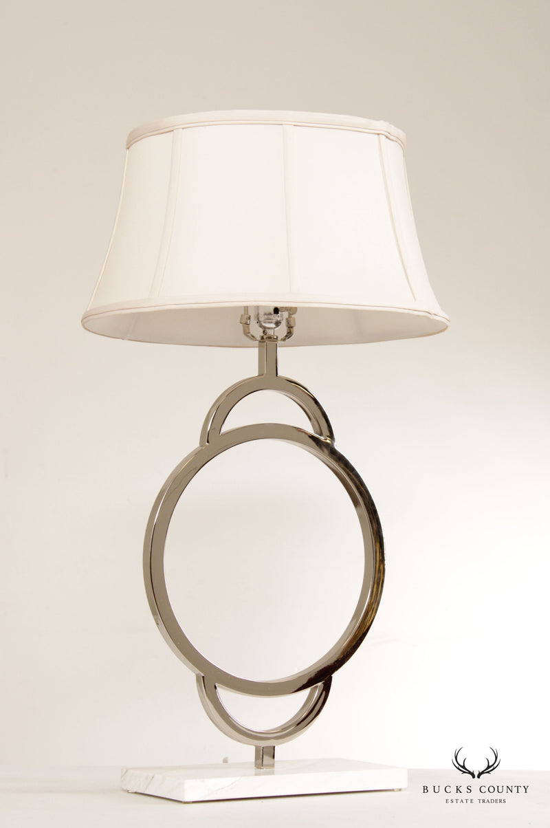 Contemporary Polished Nickel and Marble Table Lamp