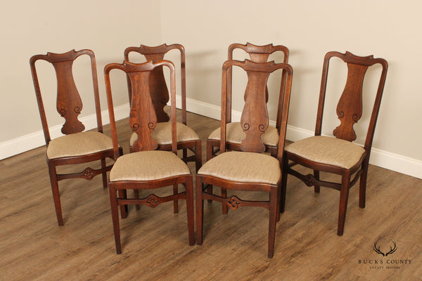 Antique Victorian Oak Set Of Six Dining Chairs