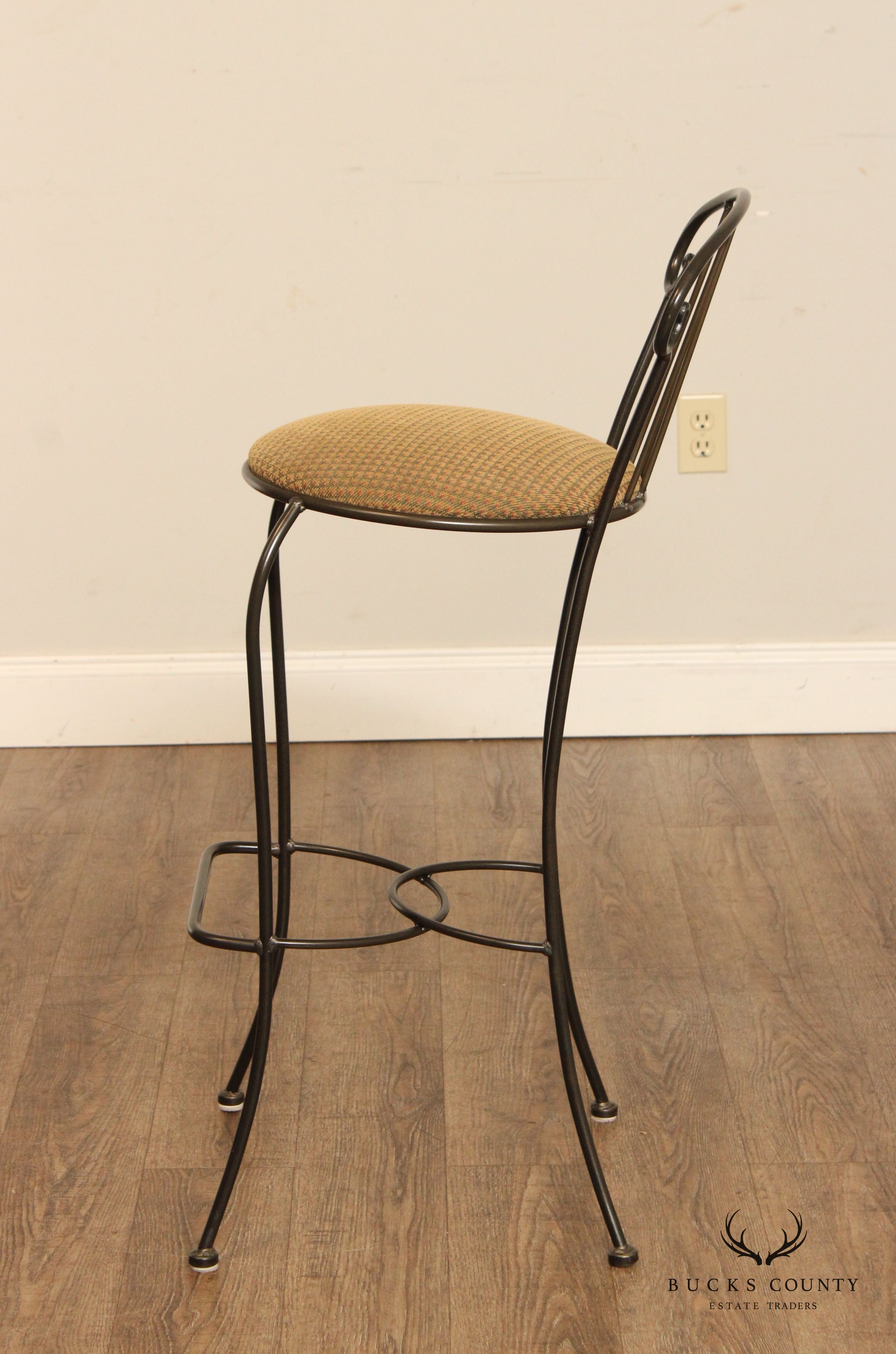 Vintage Pair Wrought Iron Bar Stools