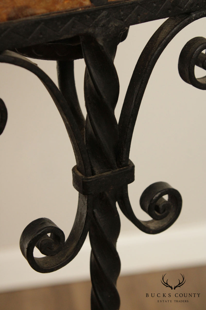 Arts & Crafts Pair Wrought Iron Candle Torchiere