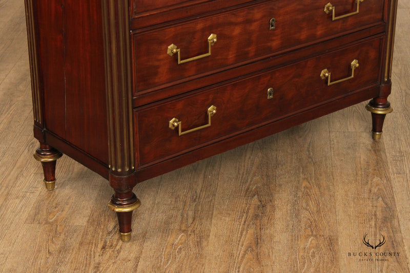 French Louis XVI Directoire Style Antique Marble Top Mahogany Semainier High Chest of Drawers