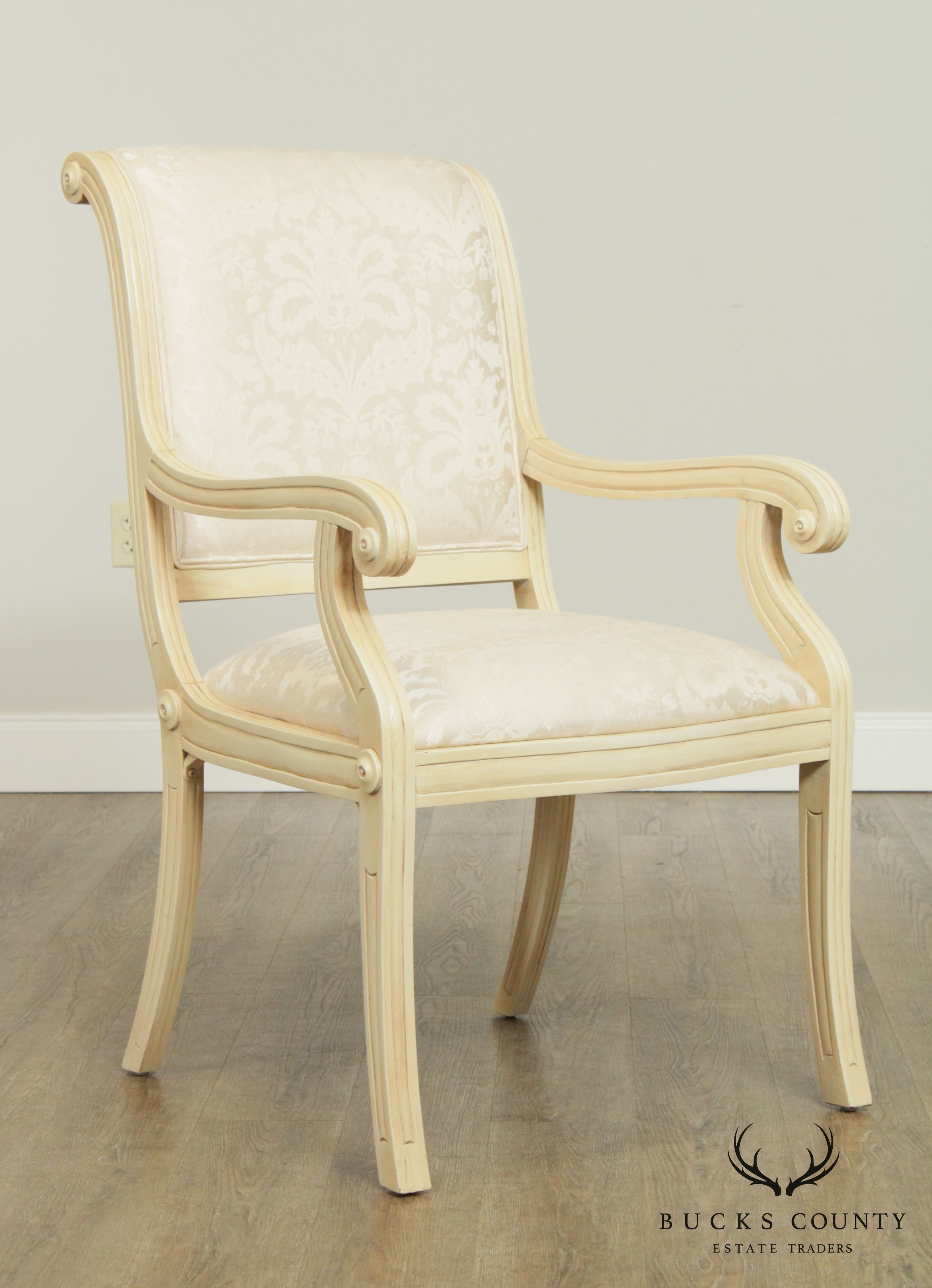 Andre Originals Custom Cream Painted & Upholstered Set 6 Regency Armchairs