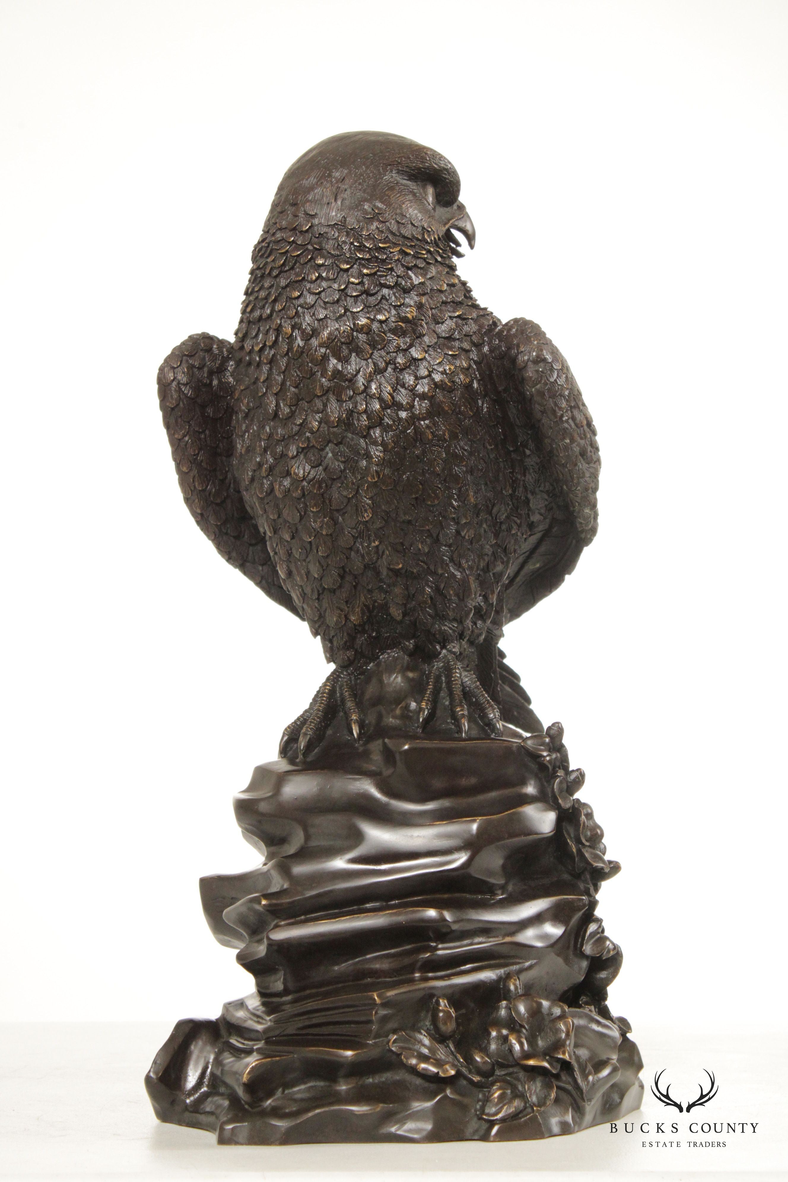 20th Century Falcon on Rock Bronze Sculpture