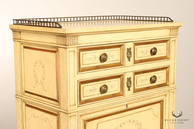 Karges French Louis XVI Style Paint Decorated Butler's Abattant Secretary Desk