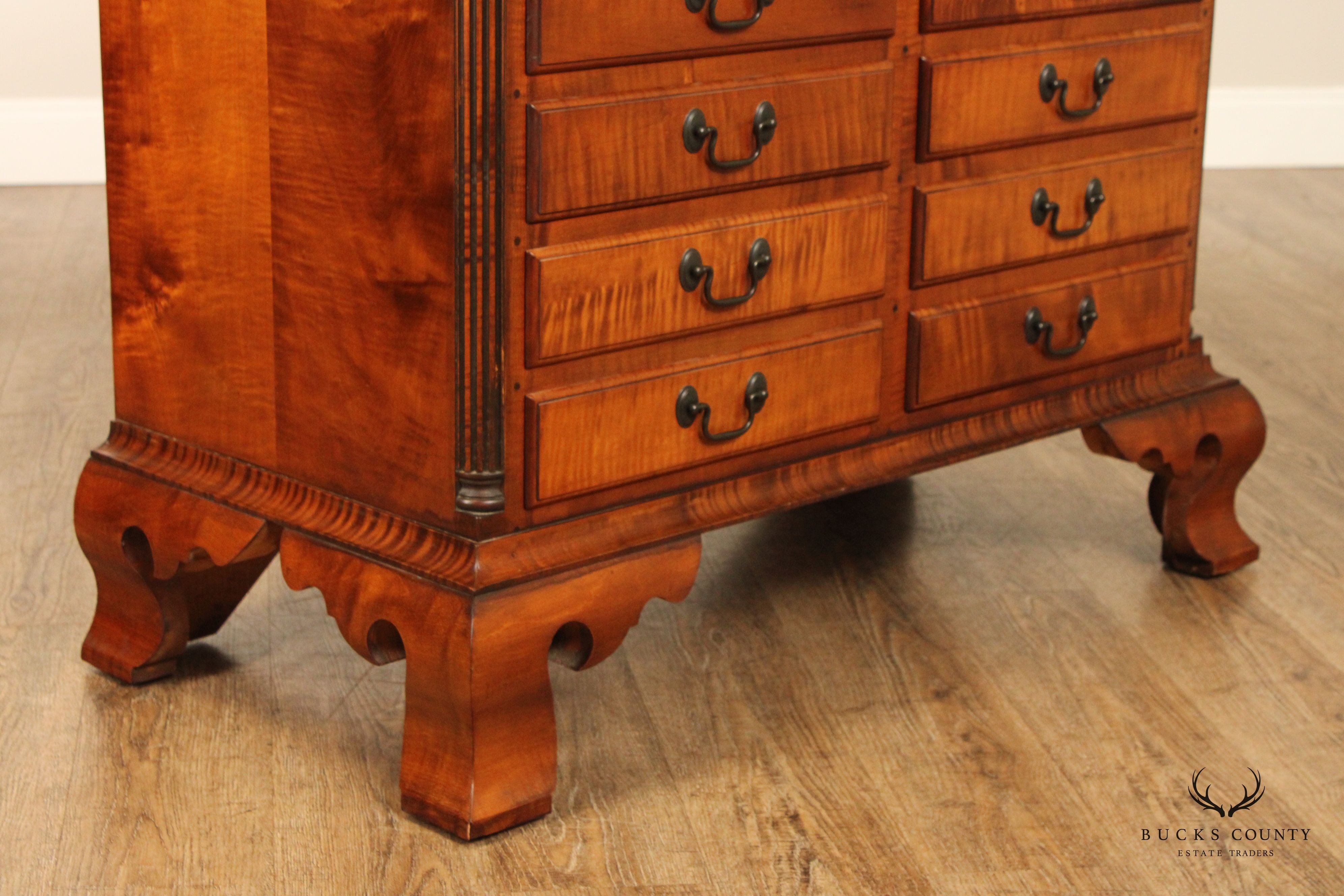 Gregg Perry Tiger Chippendale Style Maple Tall Chest