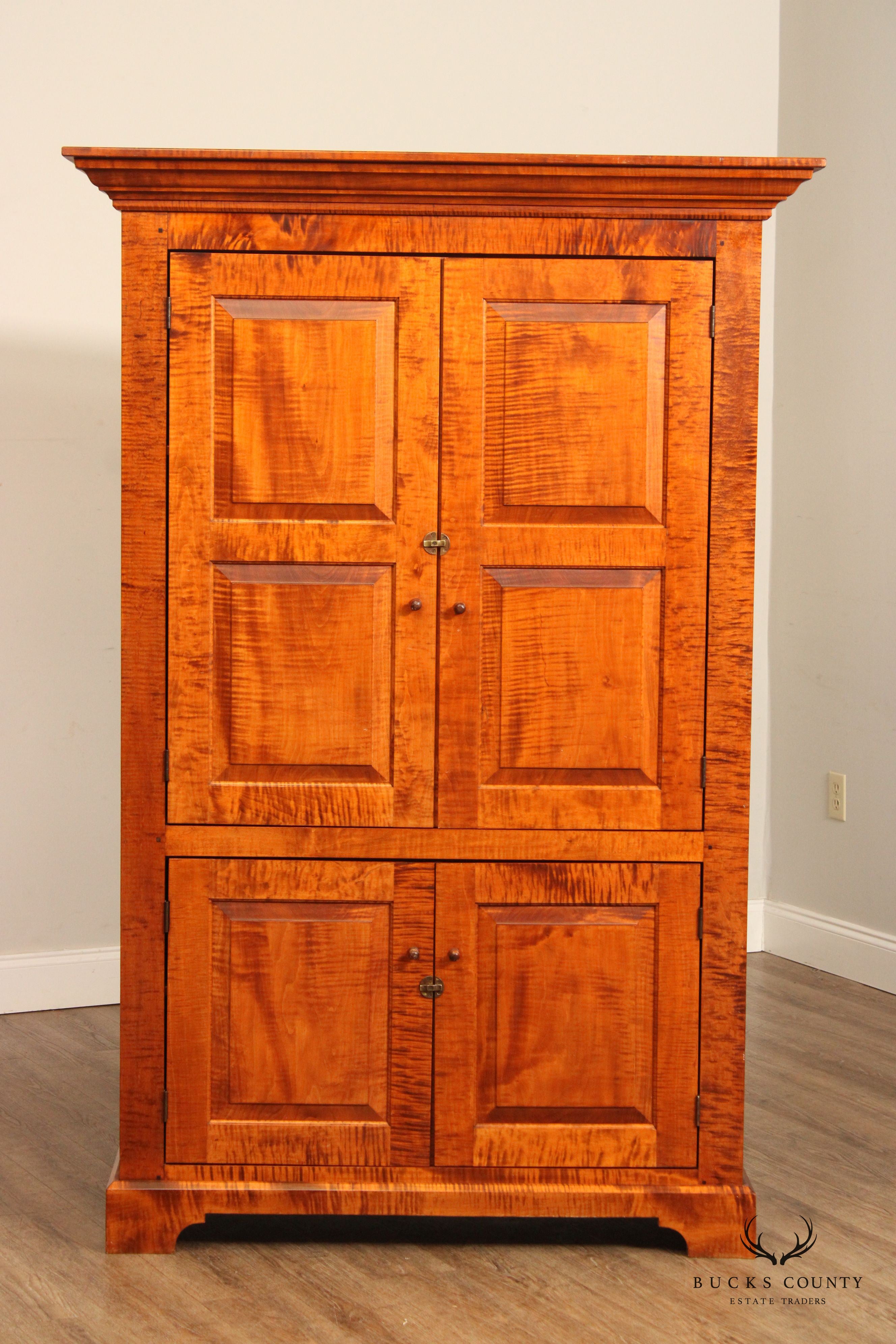 JL Treharn Chippendale Style Tiger Maple Armoire