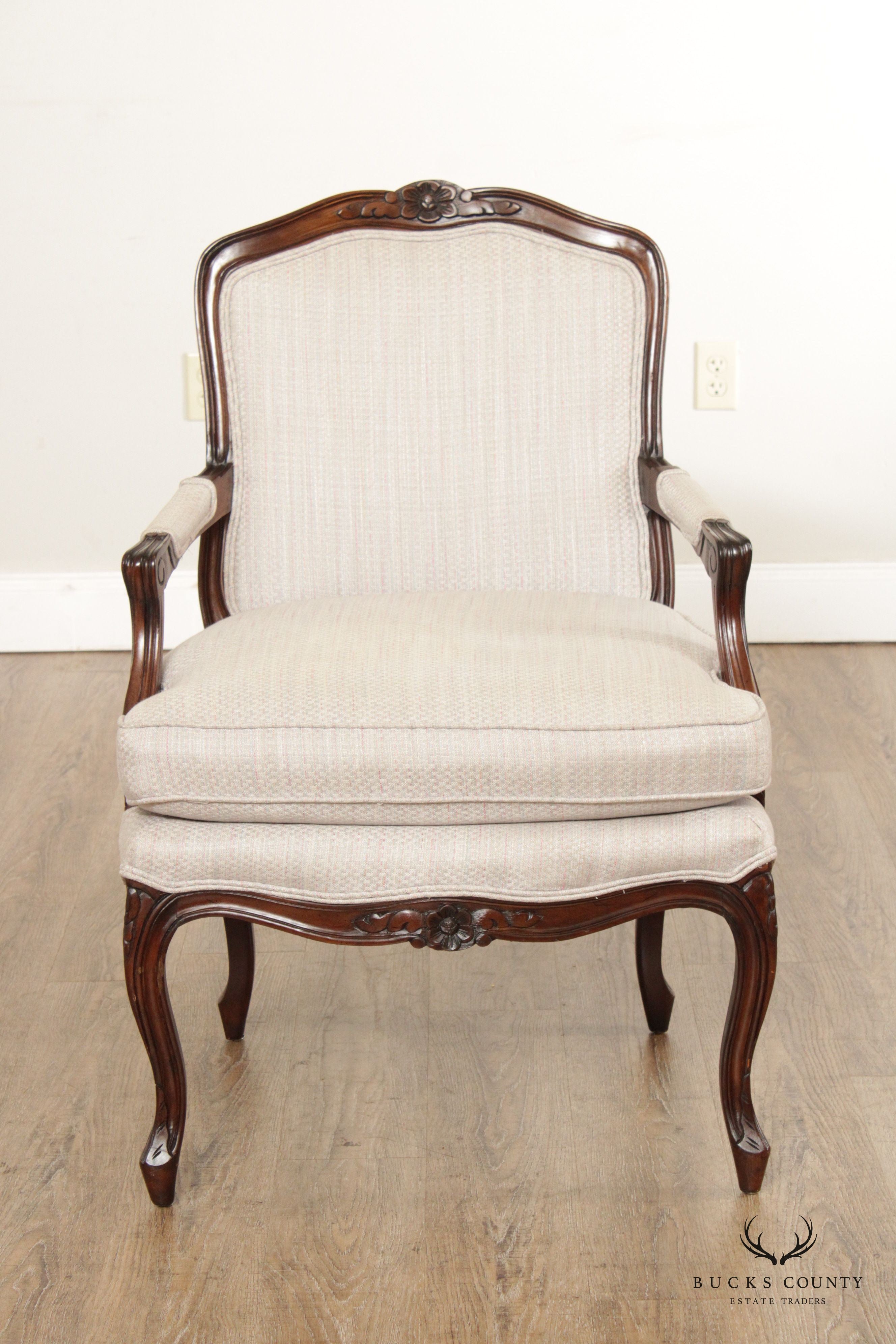 French Louis XV Style Carved Fauteuil Armchair