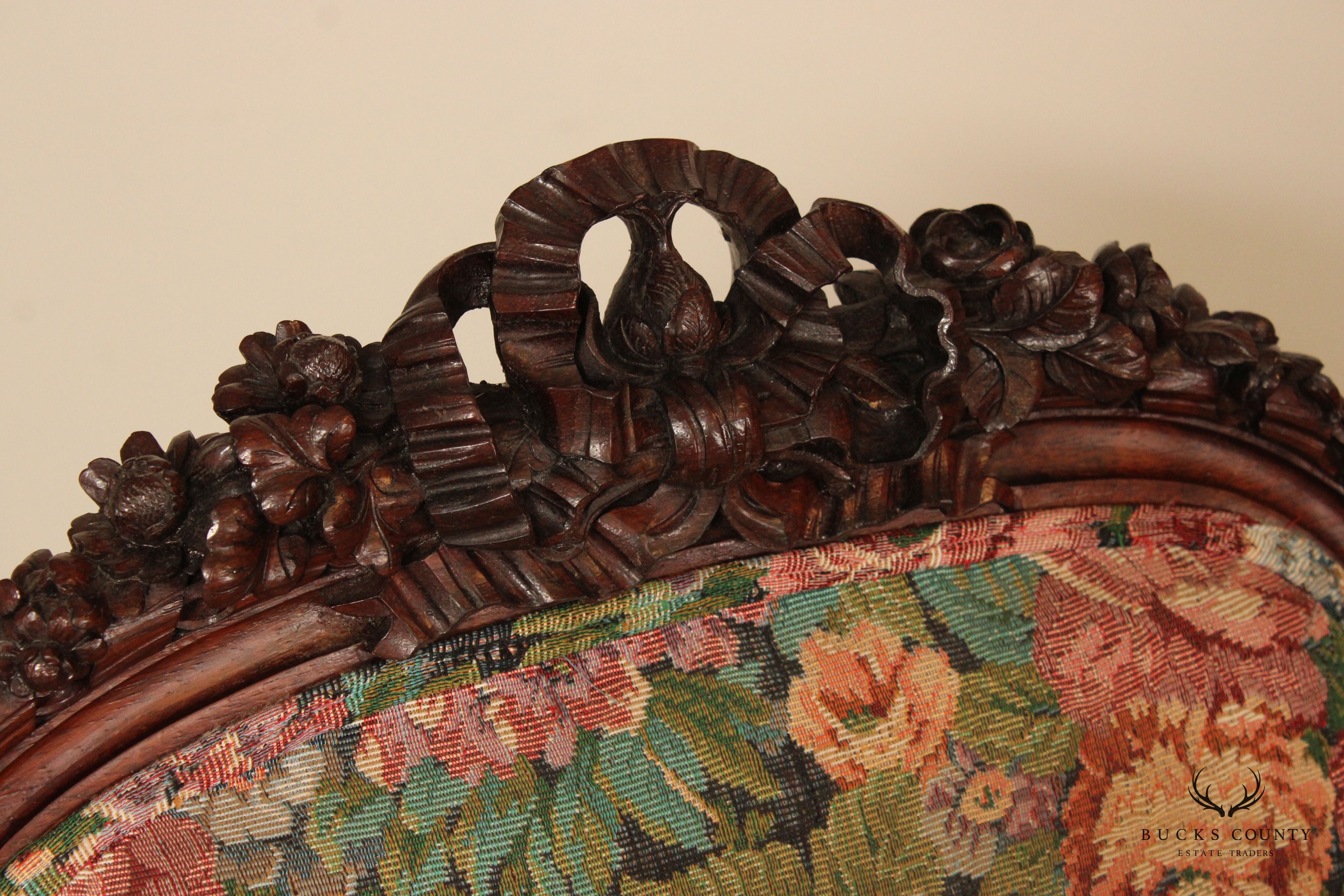 Antique Renaissance Revival Rosewood Carved Library Armchair