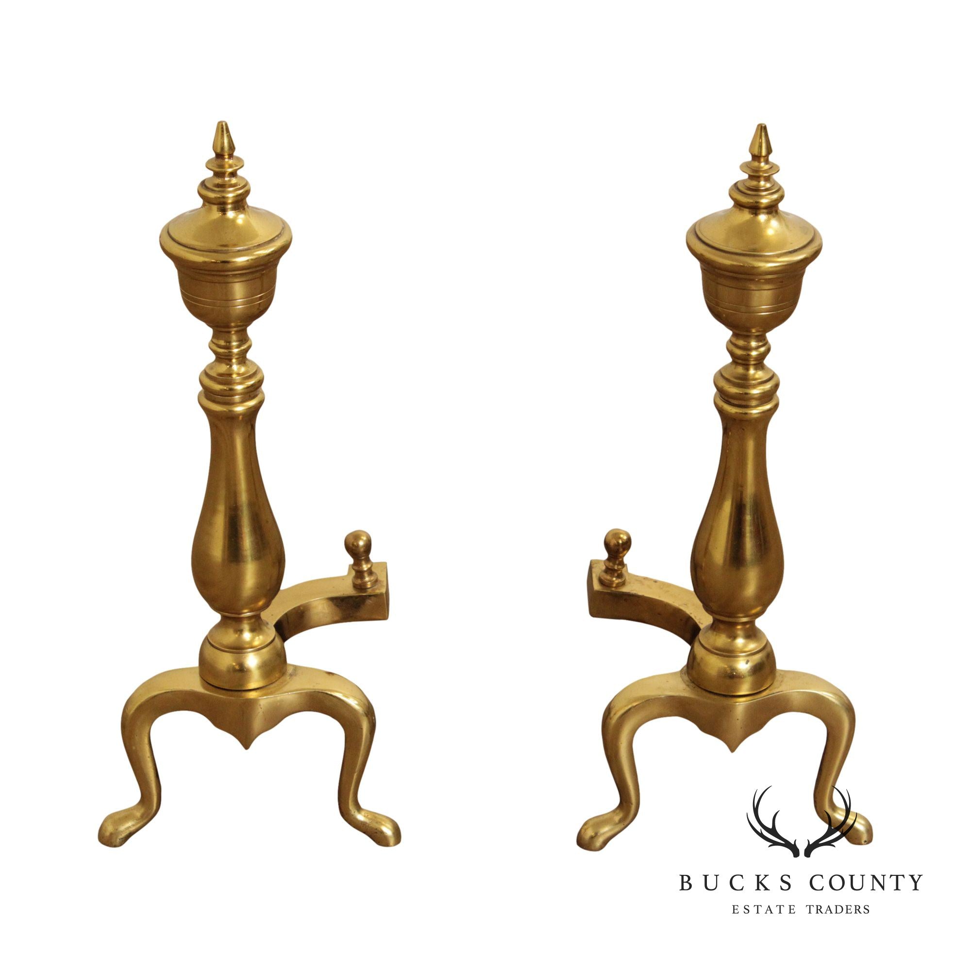 Federal Style Pair of Brass Andirons