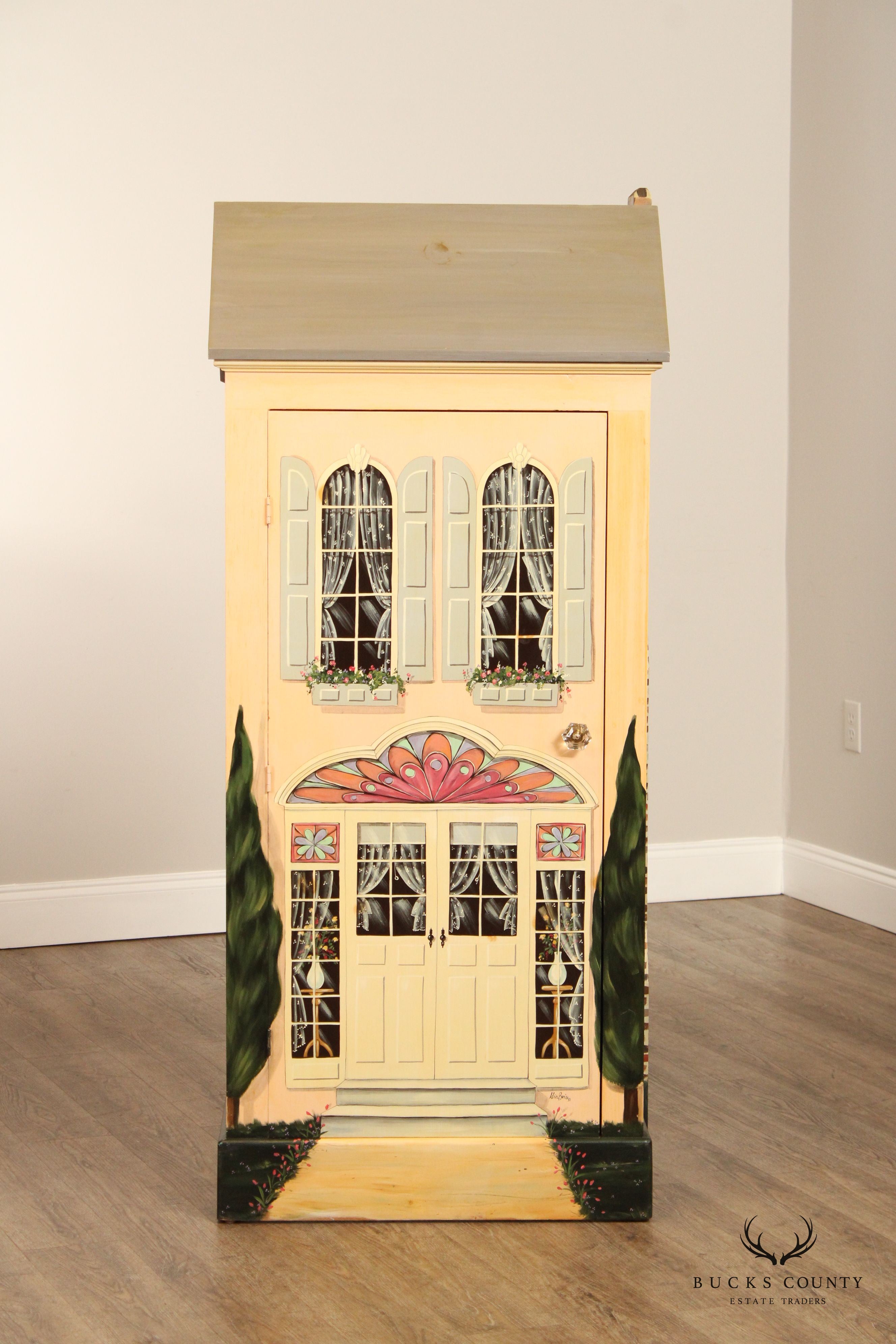 Hand Painted House Storage Cabinet or Bookcase