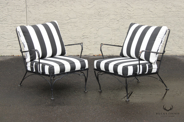 Vintage Pair Wrought Iron Outdoor Patio Lounge Chairs