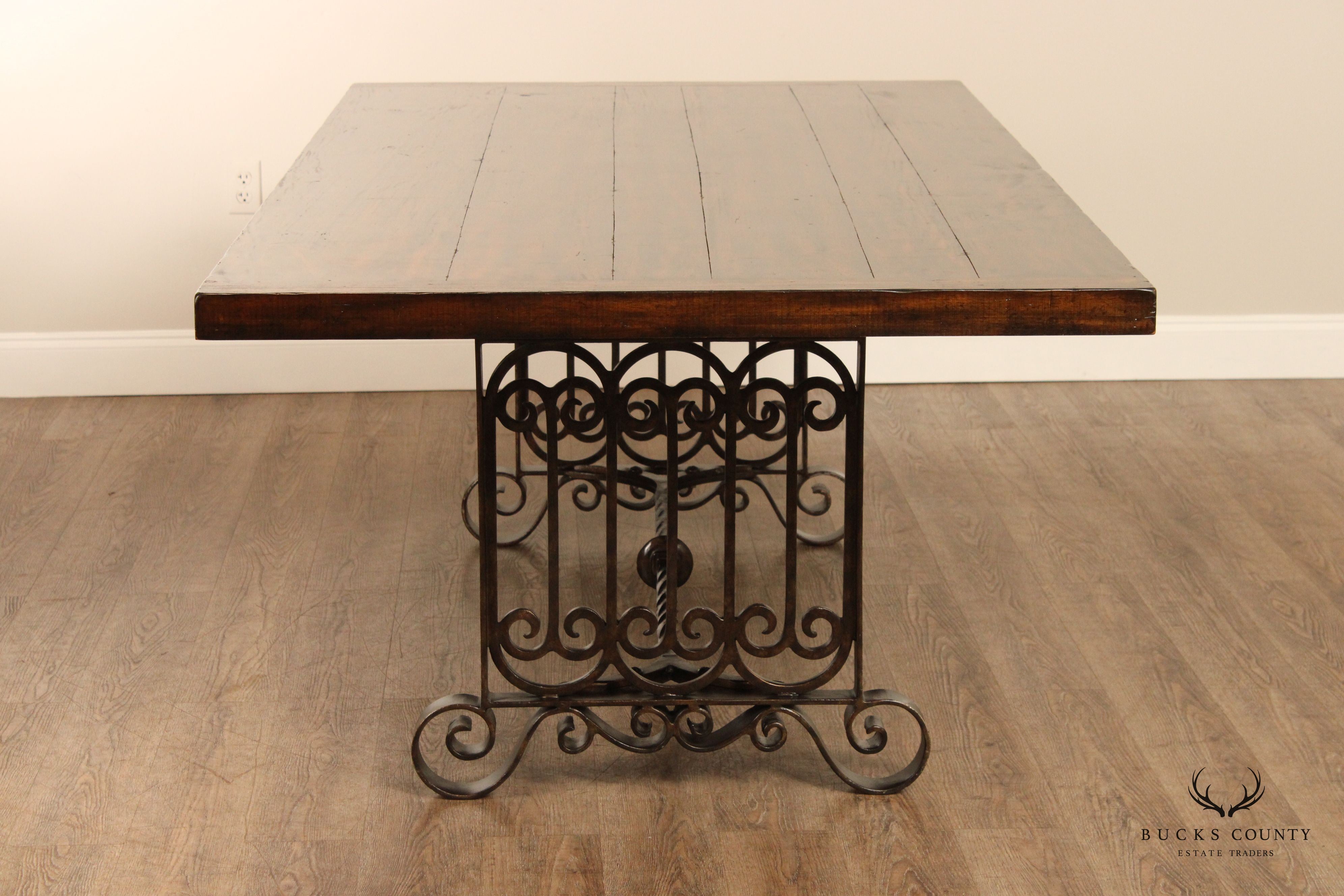 Maitland Smith Spanish Revival Style Wrought Iron Base Dining Table