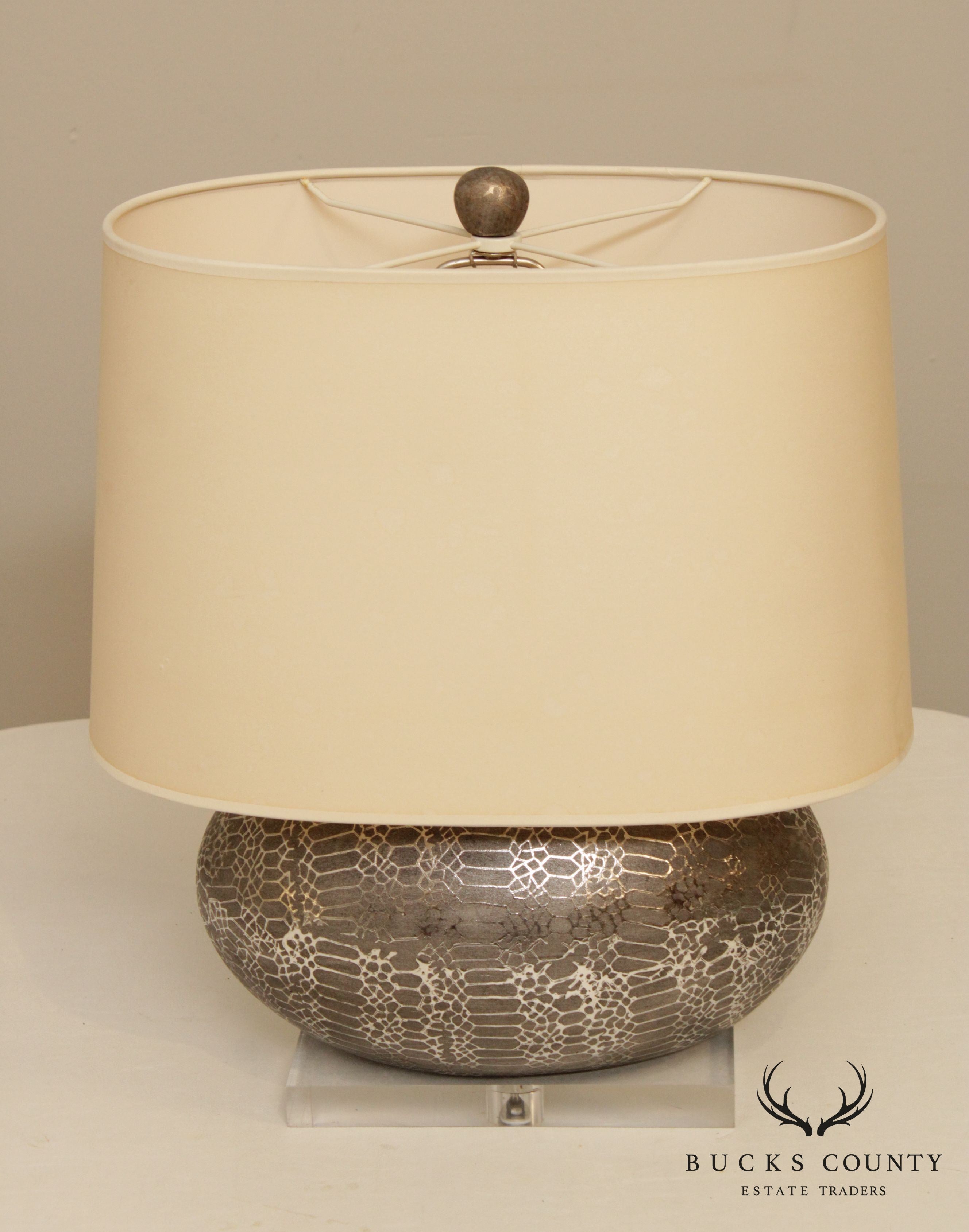 Quality Modern Silvered Table Lamp on Lucite Base