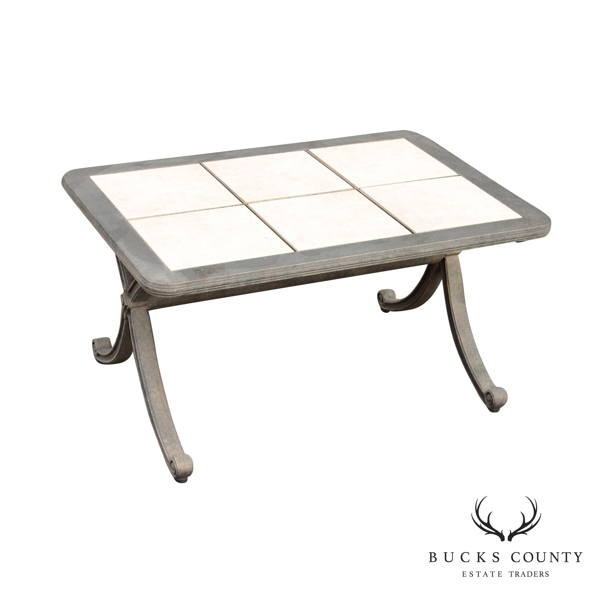 Vintage Aluminum and Tile Top Outdoor Patio Cocktail Table