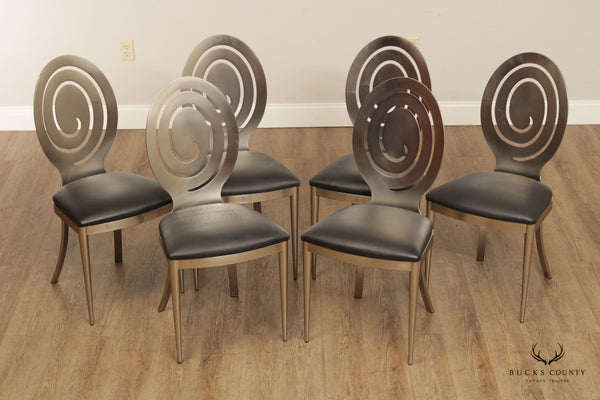 Ethan Allen Radius Set Six Brushed Nickel Metal Dining Chairs