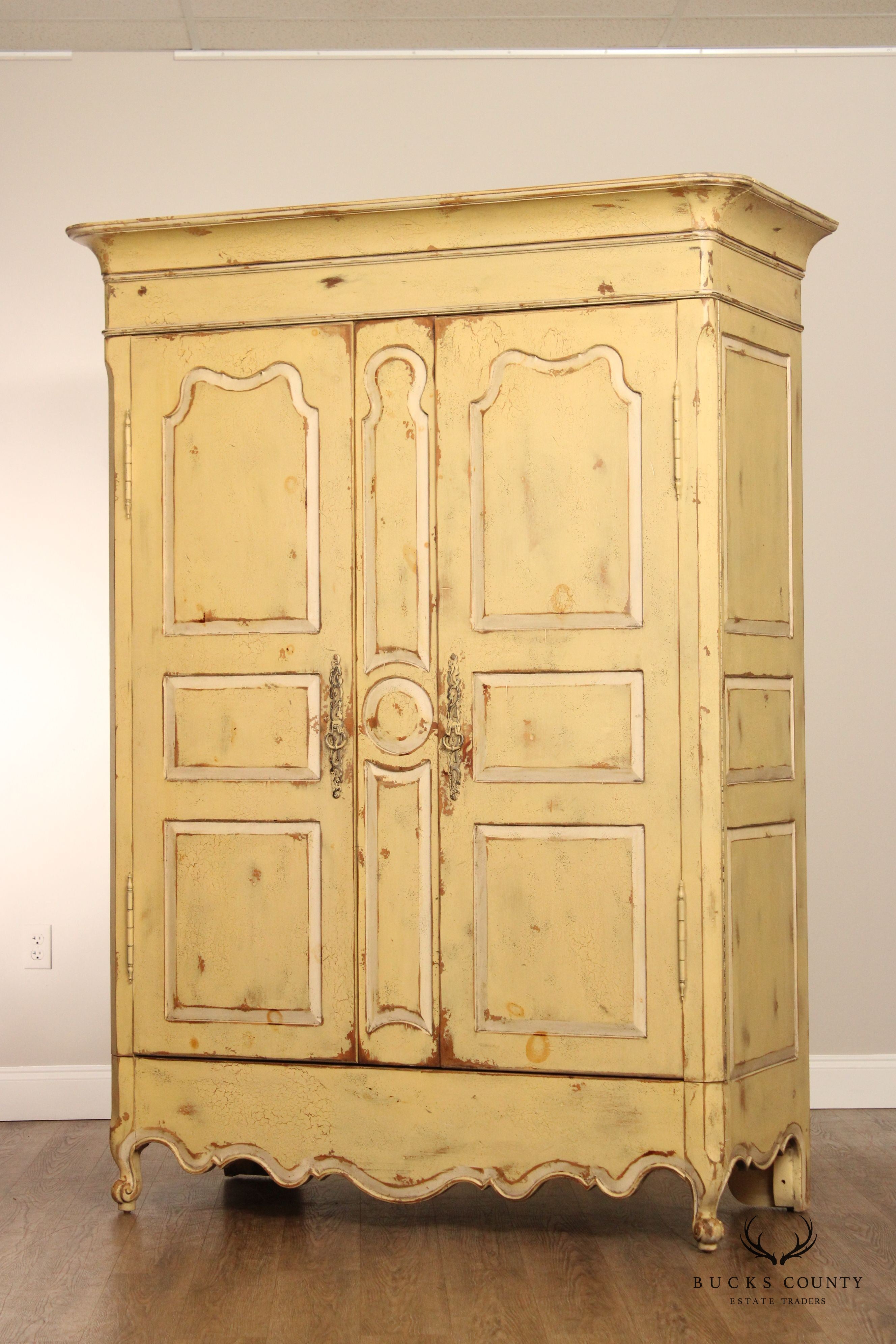 Habersham French Provincial Style Distress Painted Armoire