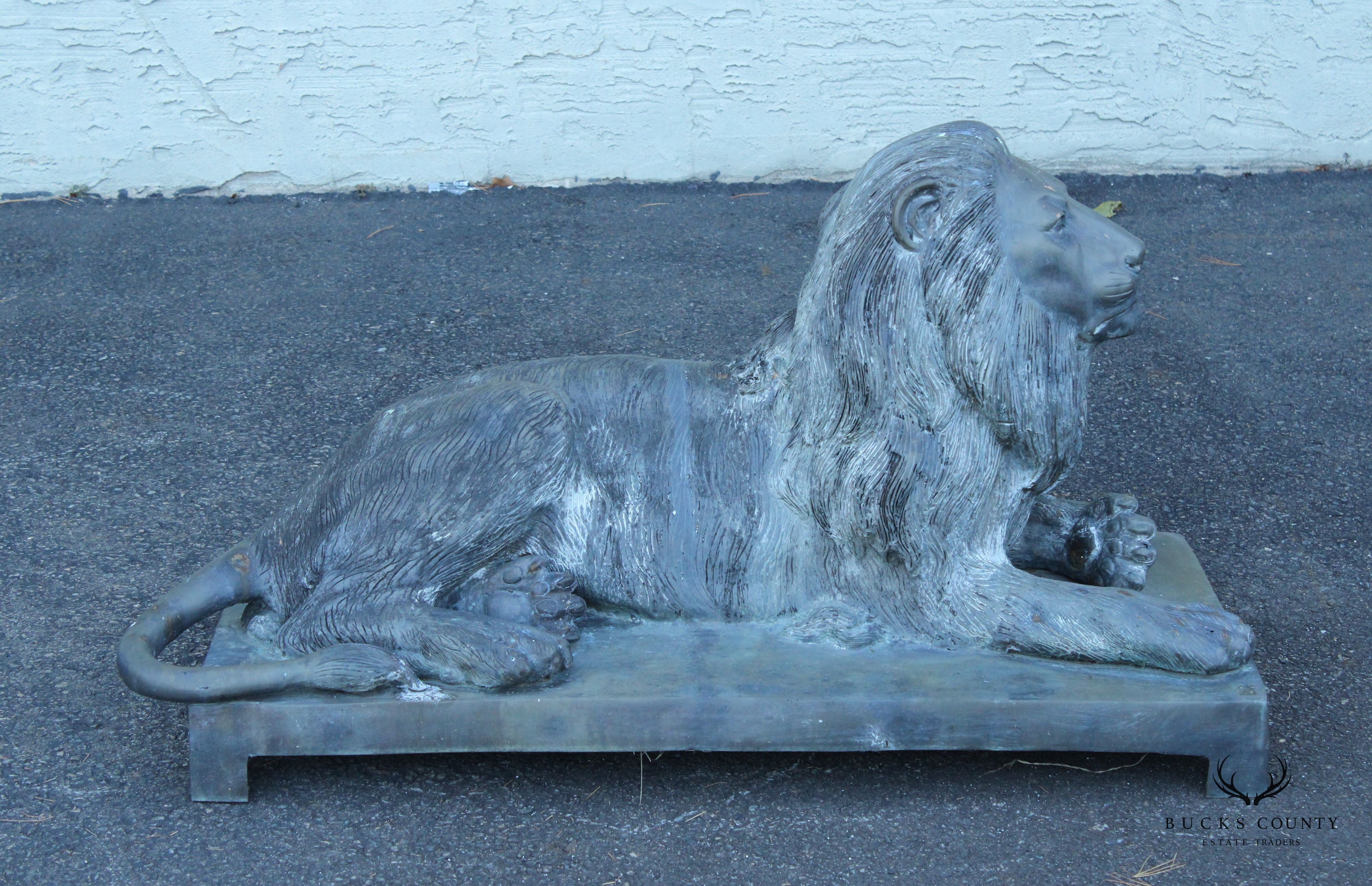 Vintage Pair Of Outdoor Bronze Guardian Lion Statues