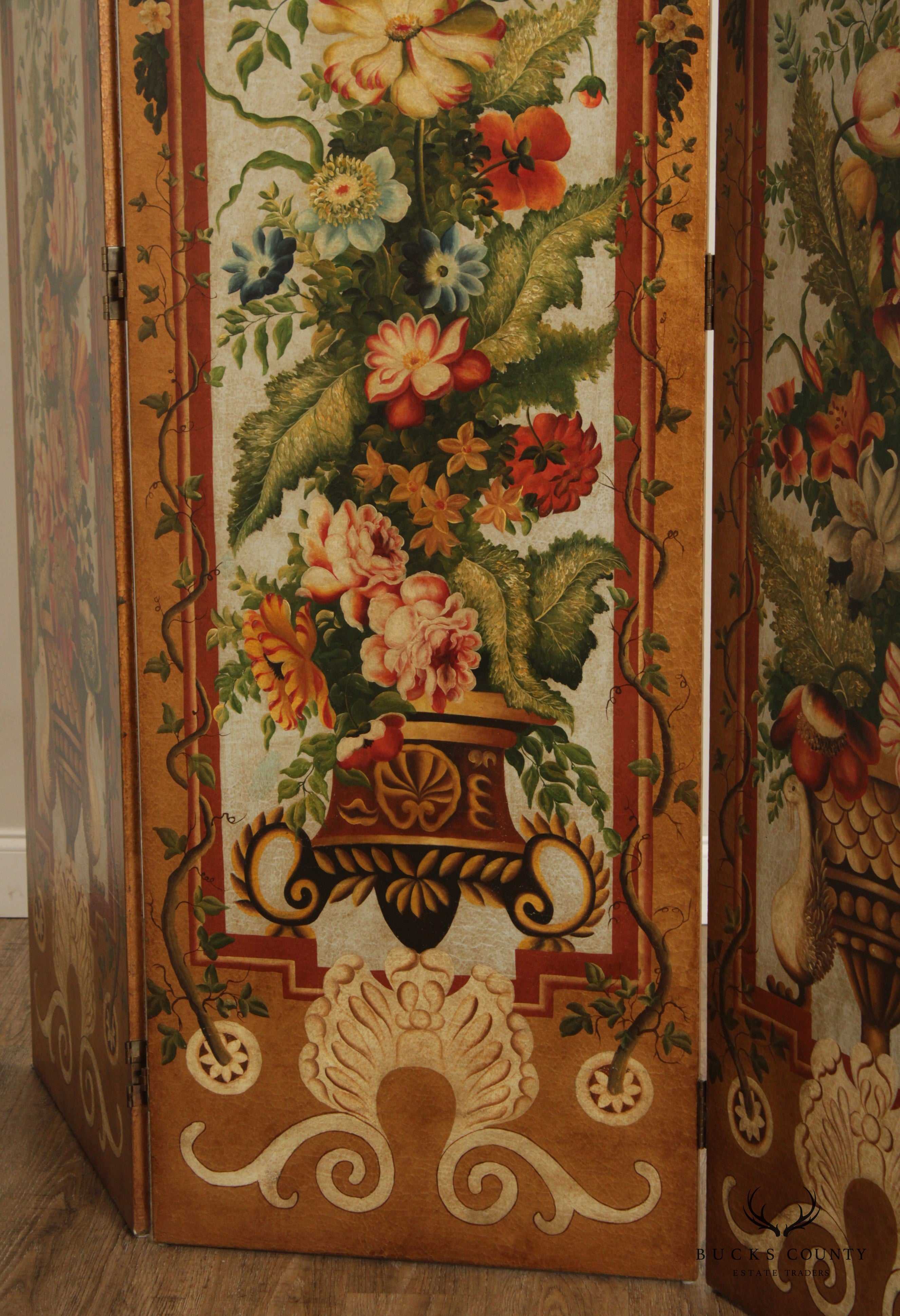 Decorative Crafts Paint Decorated 3-Panel Folding Screen Room Divider