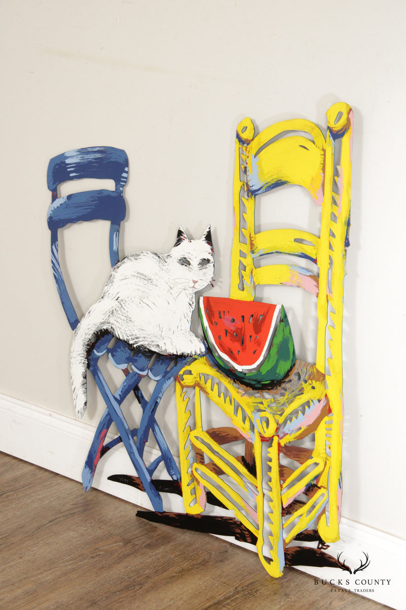 David Gerstein 'Cat and Watermelon' Metal Wall Sculpture