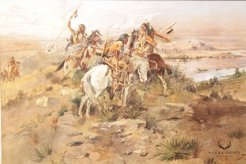Charles M. Russell 'Indians Discovering Lewis and Clark' Embellished Print, Custom Framed