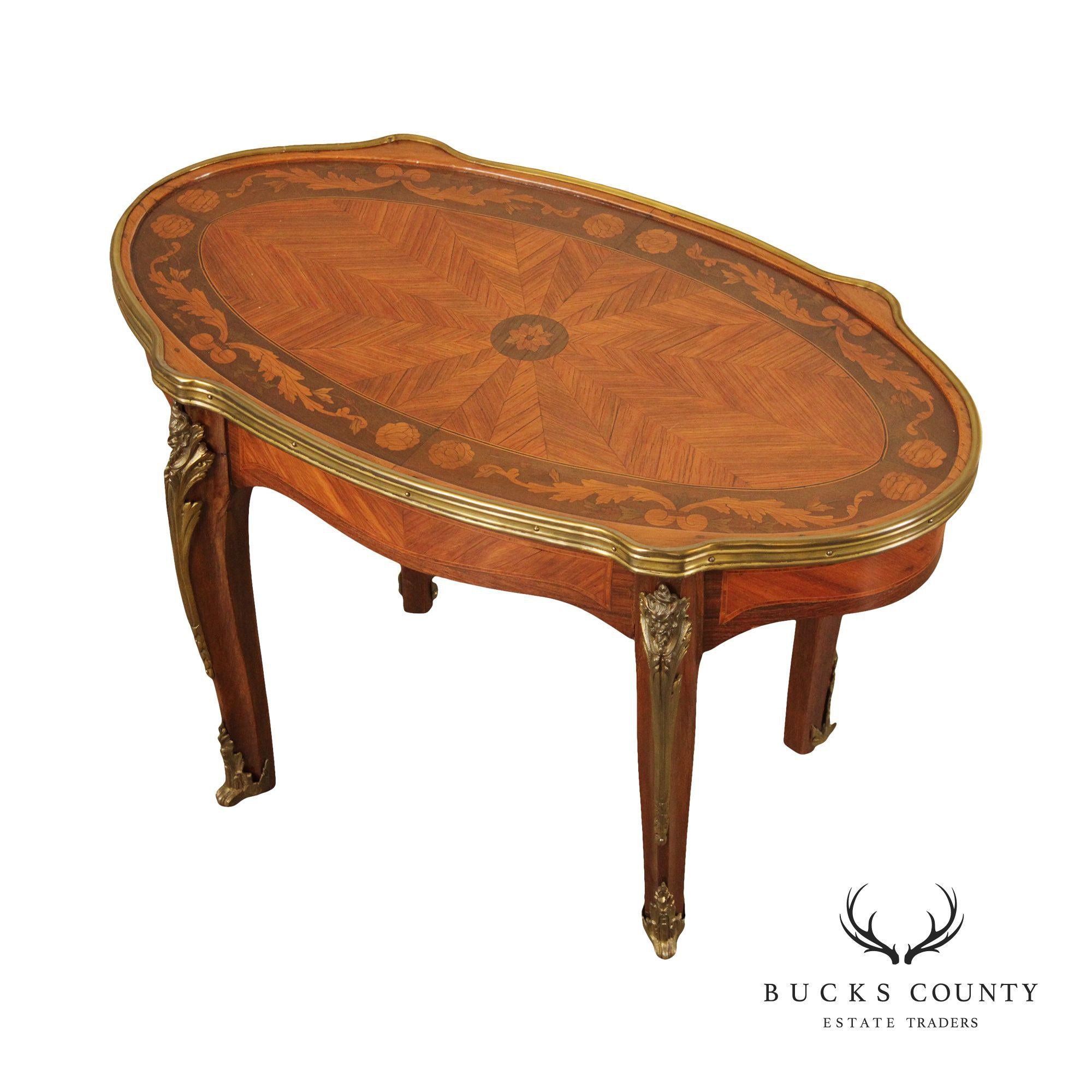 French Louis XV Marquetry Inlaid Cocktail Table